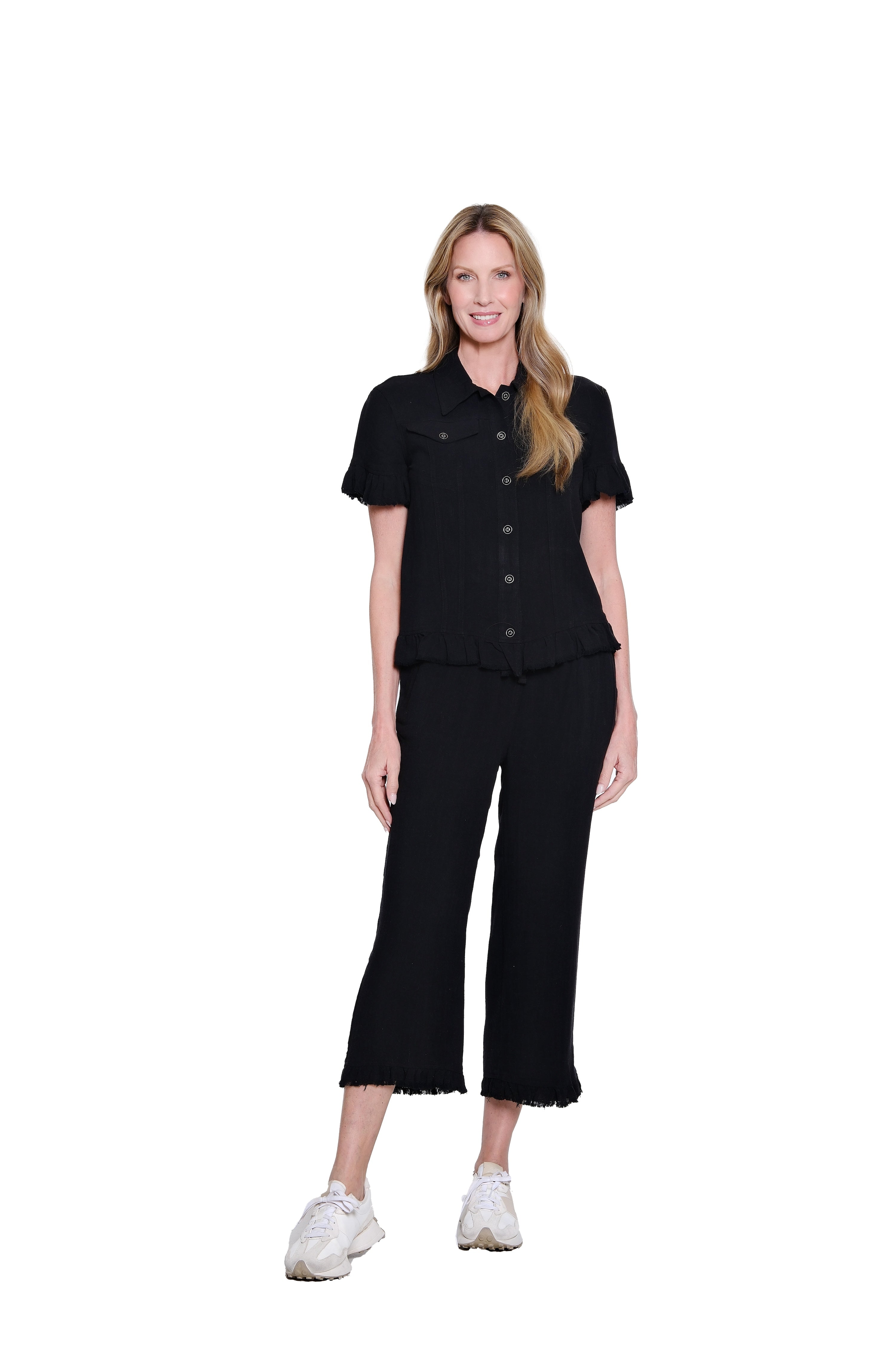 Ruffle Hem Jean Jacket - Black