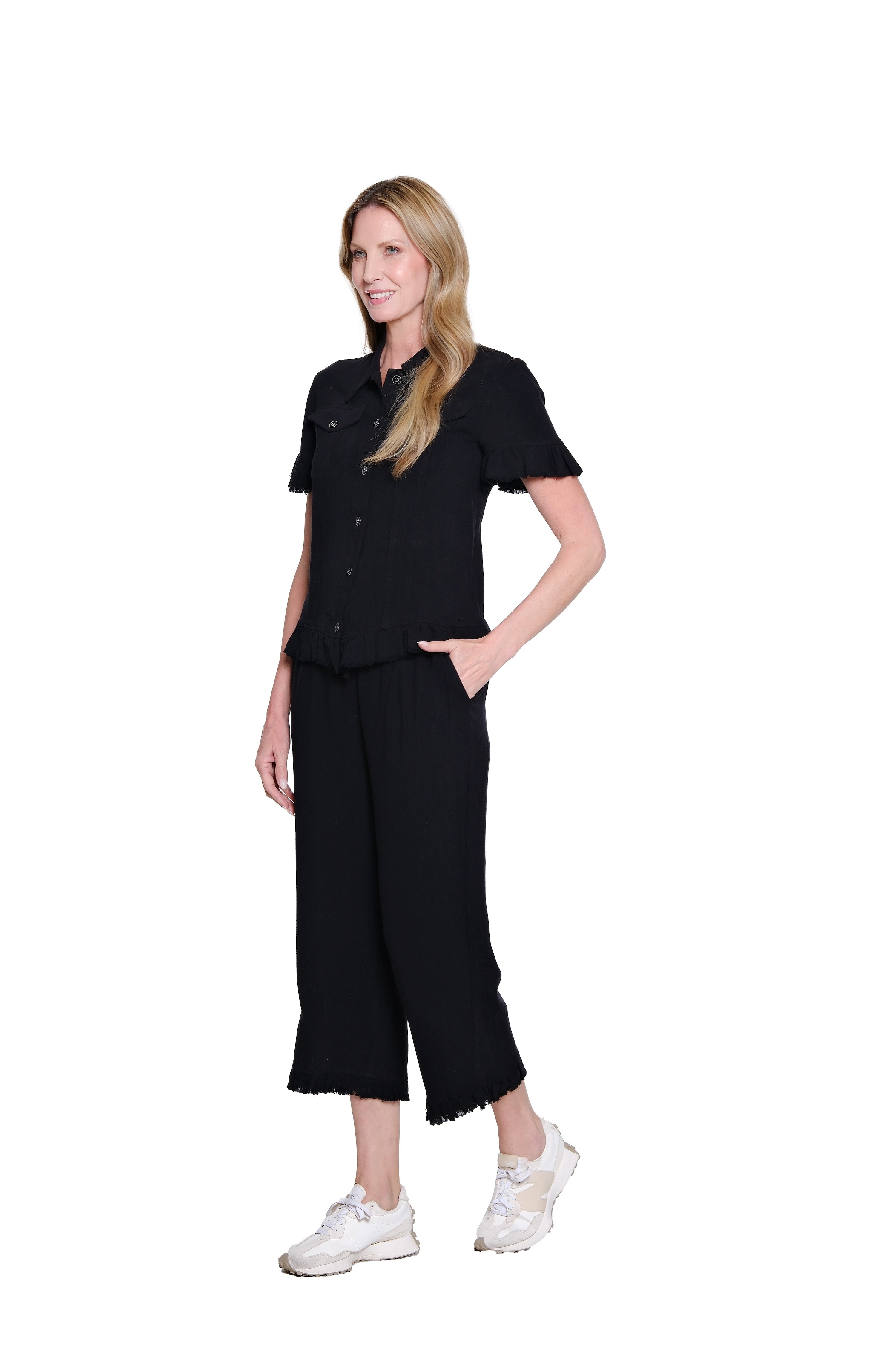 Ruffle Hem Jean Jacket - Black