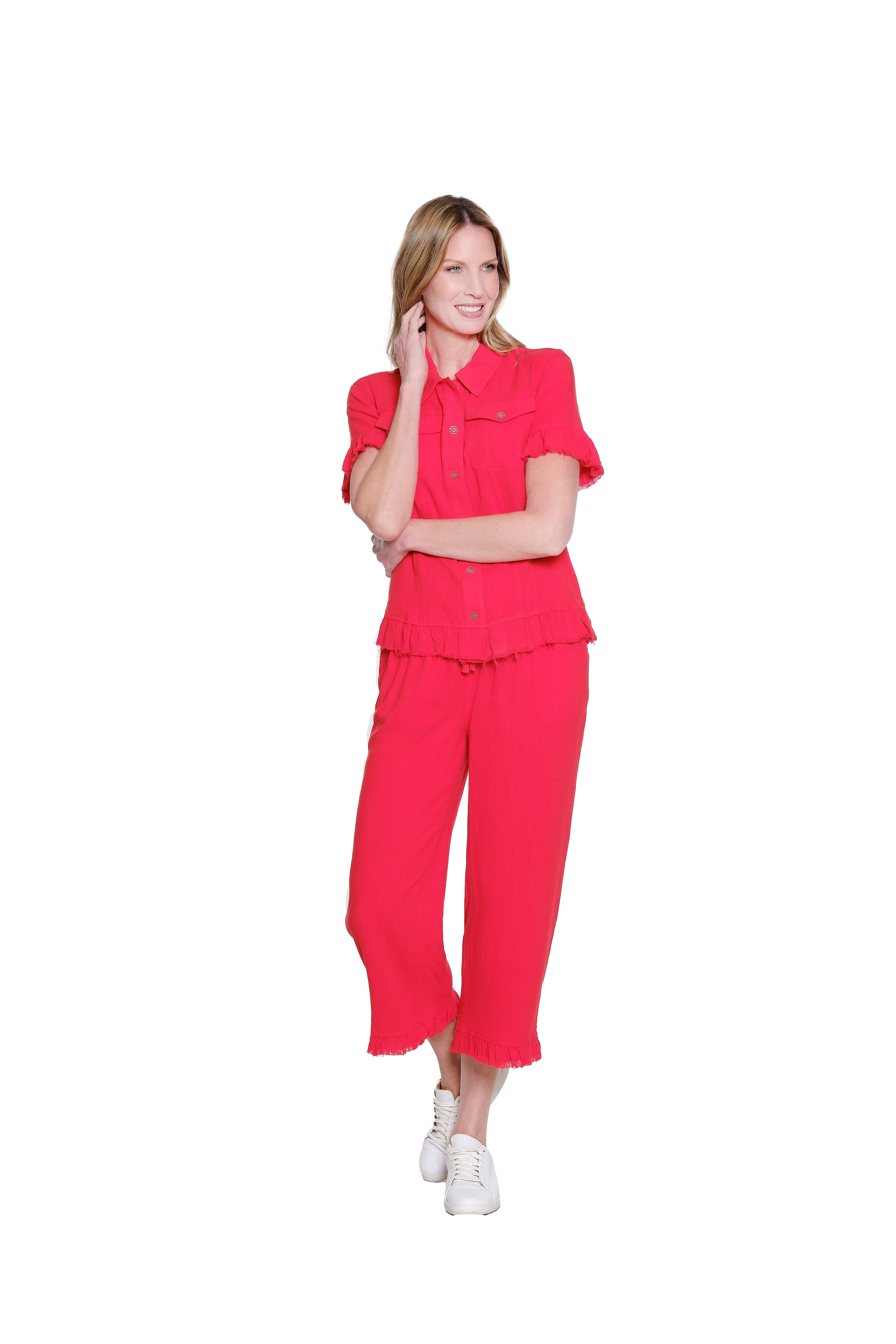 Plus Ruffle Hem Crop Pant - Poppy