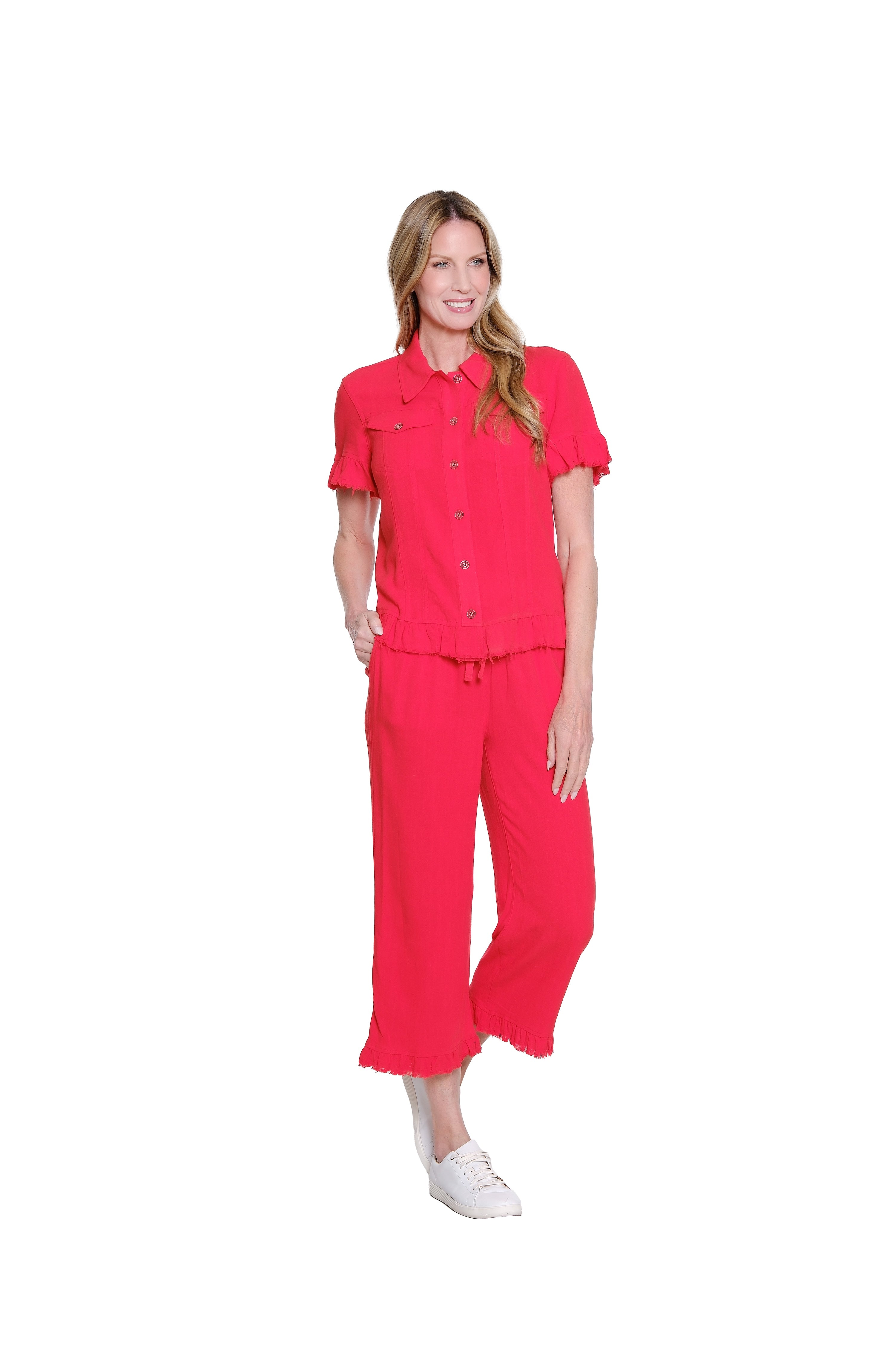 Plus Ruffle Hem Crop Pant - Poppy