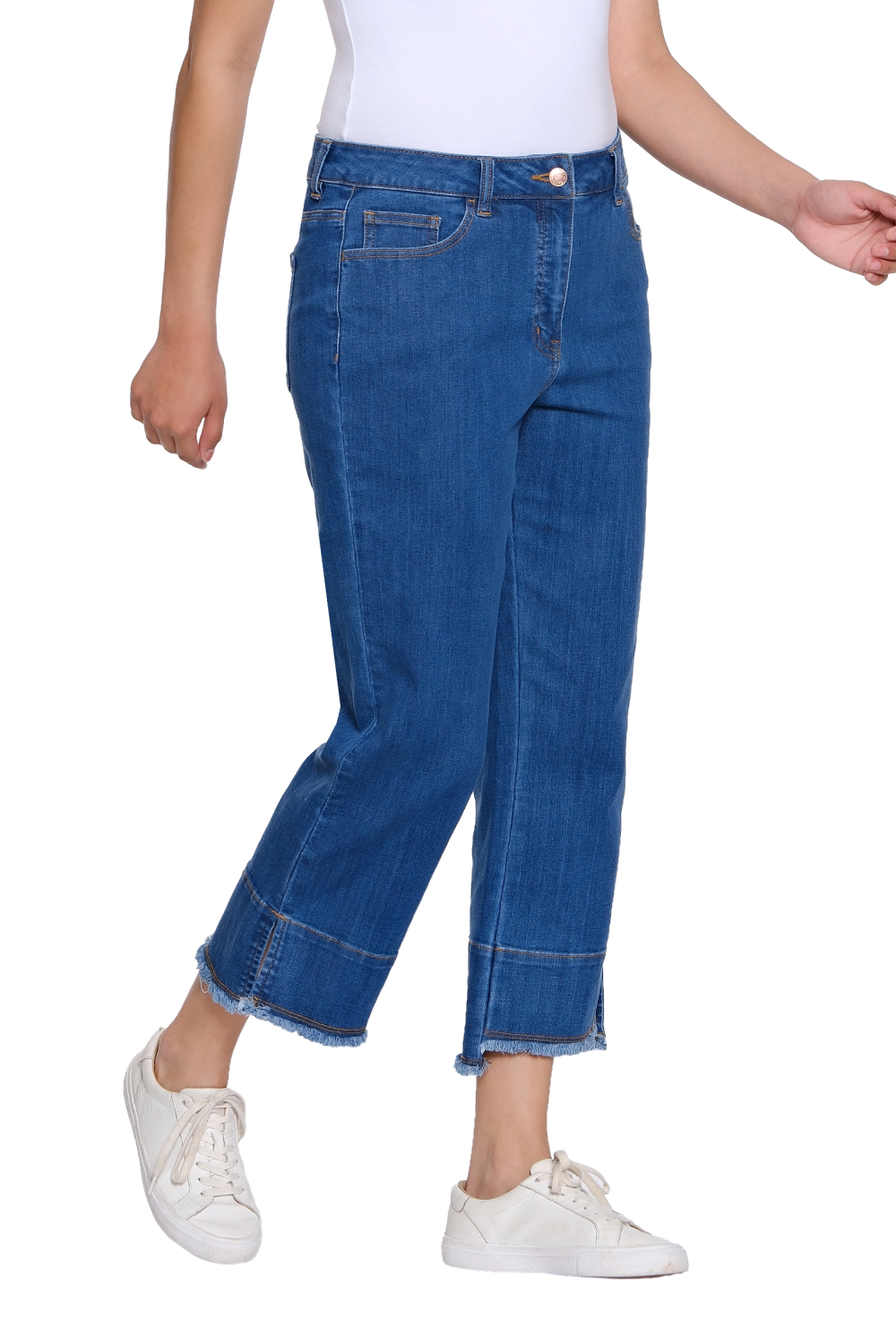 Flare Leg Crop Pant with Fringed Trim - Missy