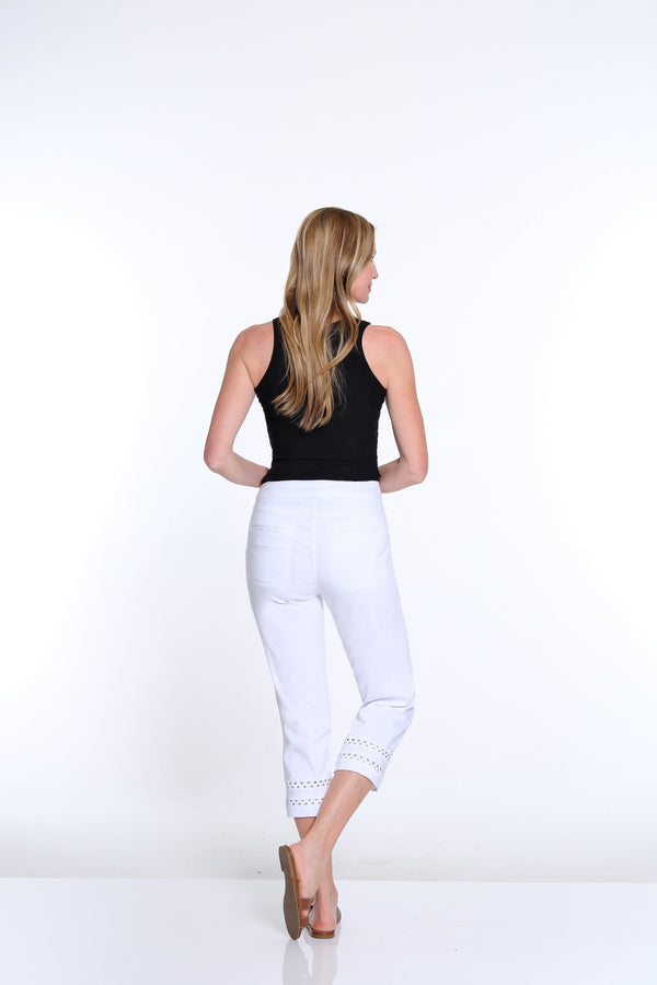 Denim Crop Pant with Detailed Hem - White