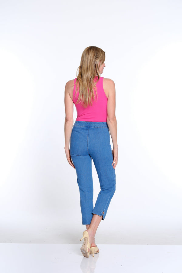 Denim Crop Pant with X-Strap Hem - Medium Denim