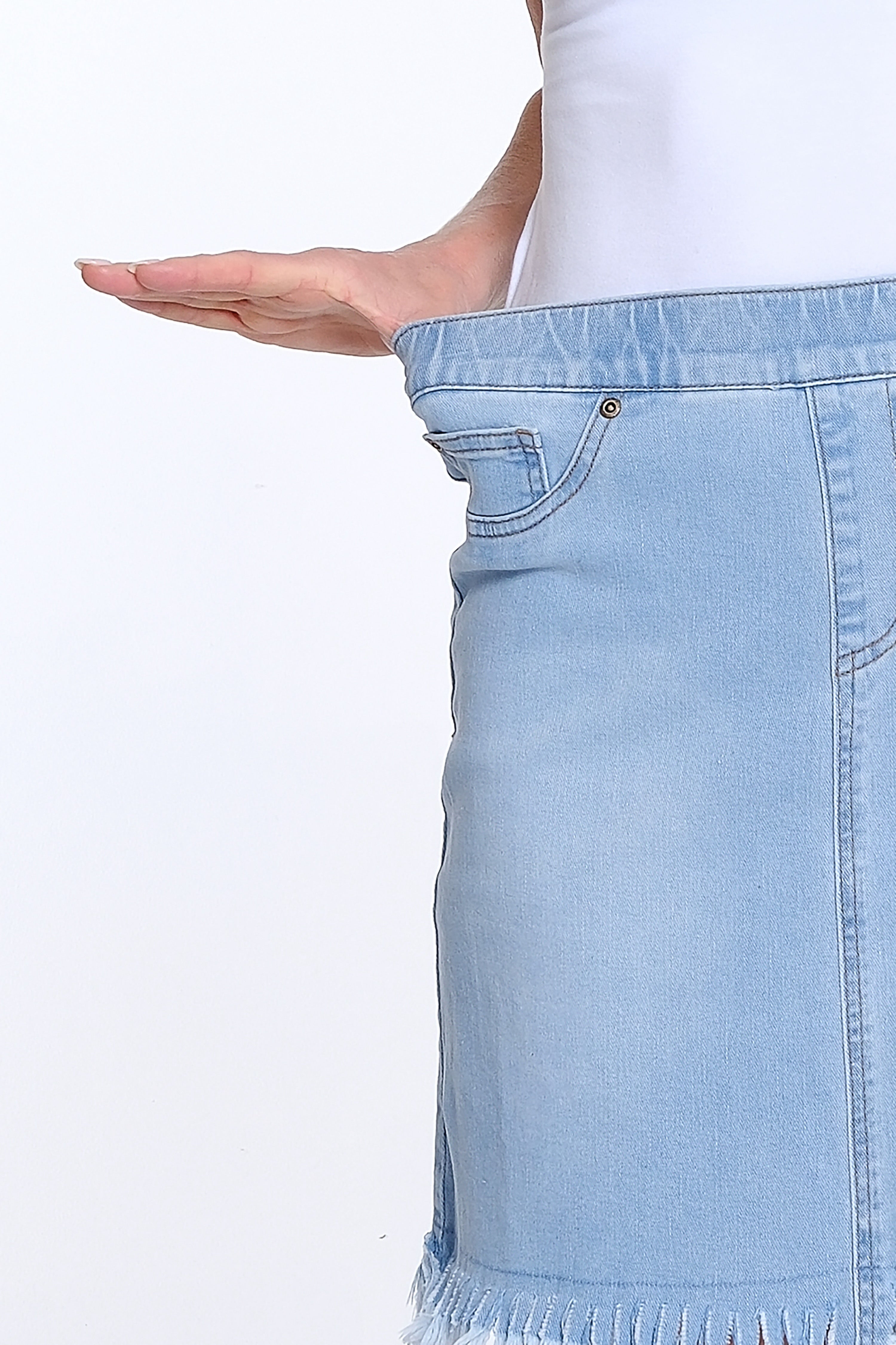 Petite Fringe Hem Denim Skort - Light Denim