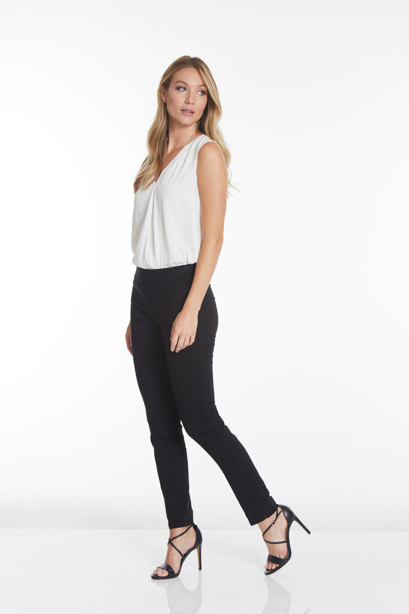 Plus Pull-On Solid Narrow Leg Pant With Faux Front Pockets - Black