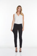 Plus Pull-On Solid Narrow Leg Pant With Faux Front Pockets - Black