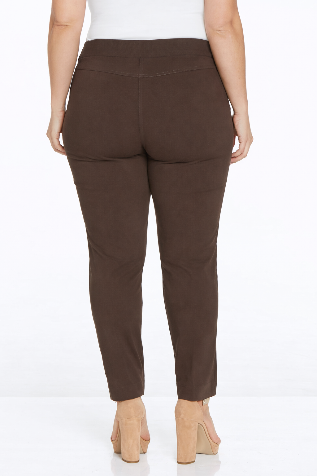 Plus Size Pull-On Solid Narrow Leg Pant With Faux Front Pockets - Chocolate