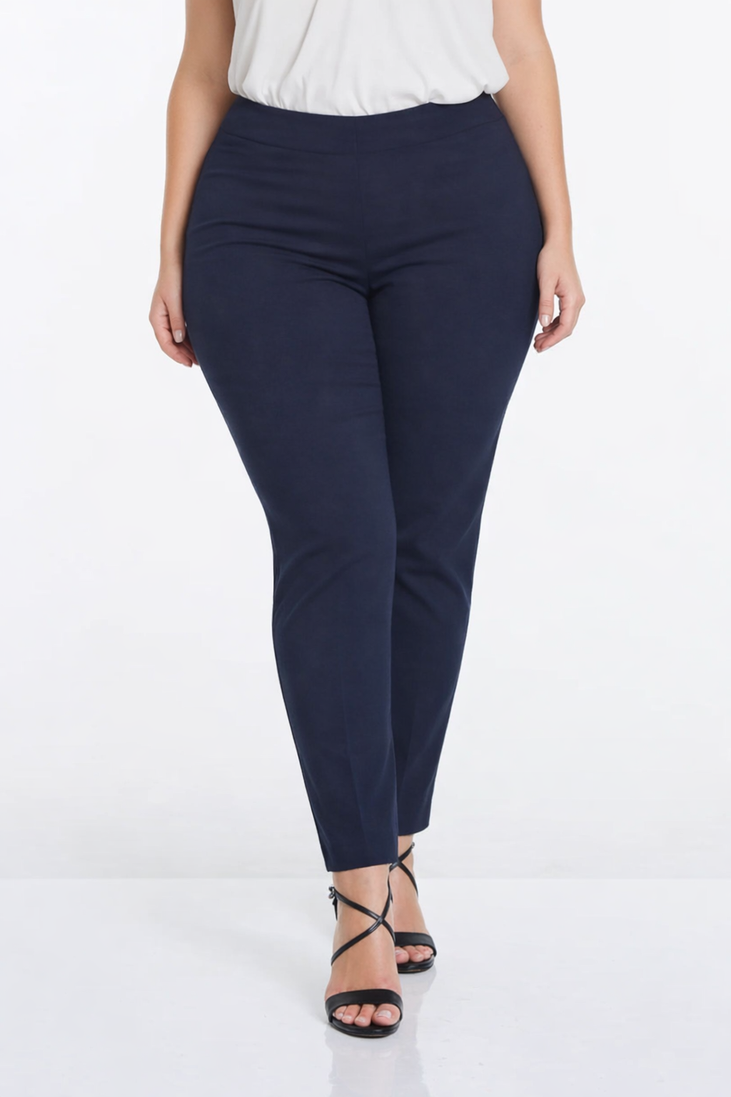 Plus Size Pull-On Solid Narrow Leg Pant With Faux Front Pockets - Midnight Blue