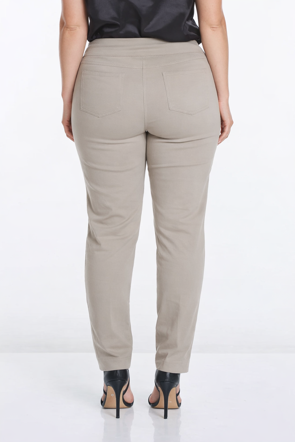 Plus Size Pull-On Solid Narrow Leg Pant With Faux Front Pockets - Stone