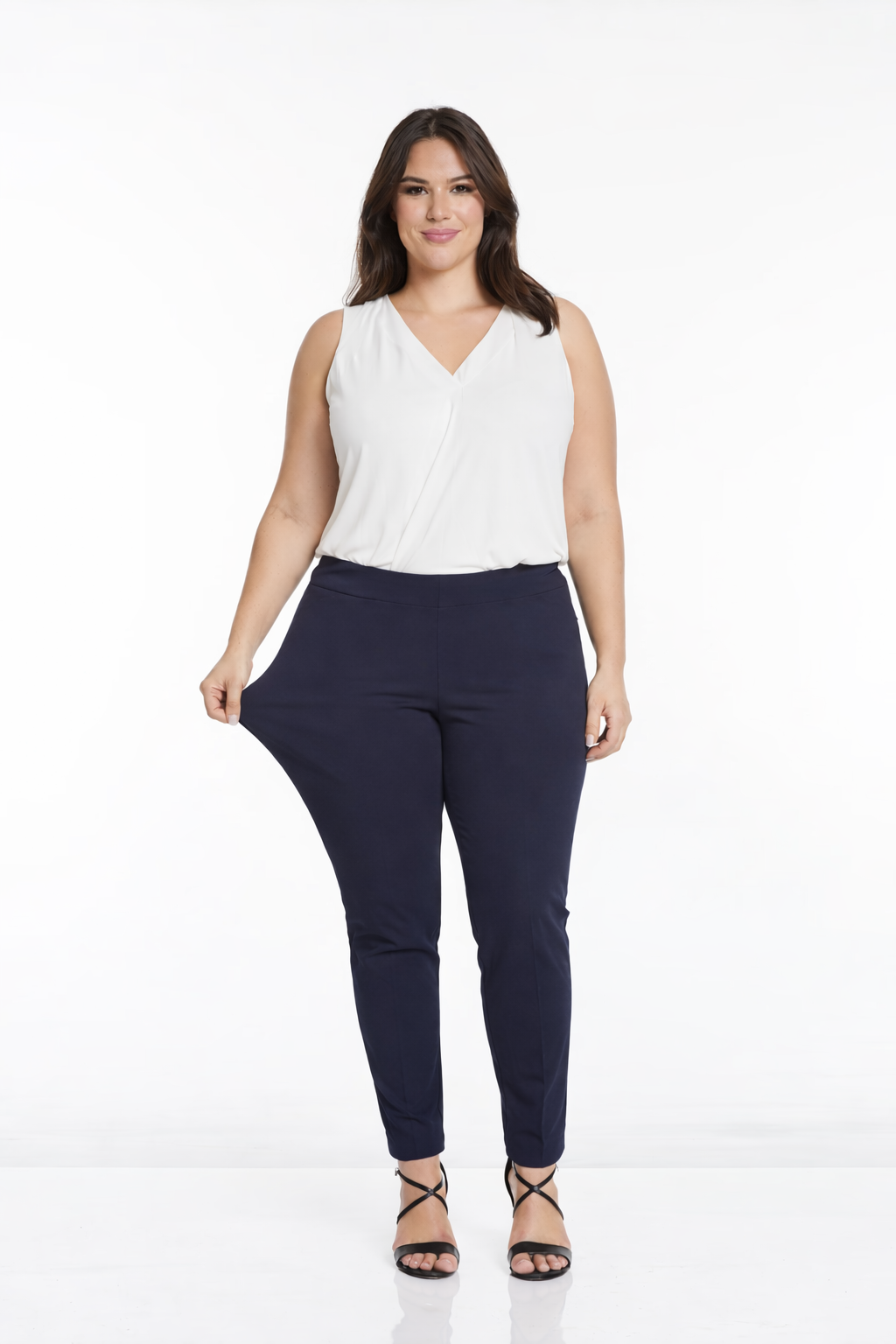Plus Size Pull-On Solid Narrow Leg Pant With Faux Front Pockets - Midnight Blue