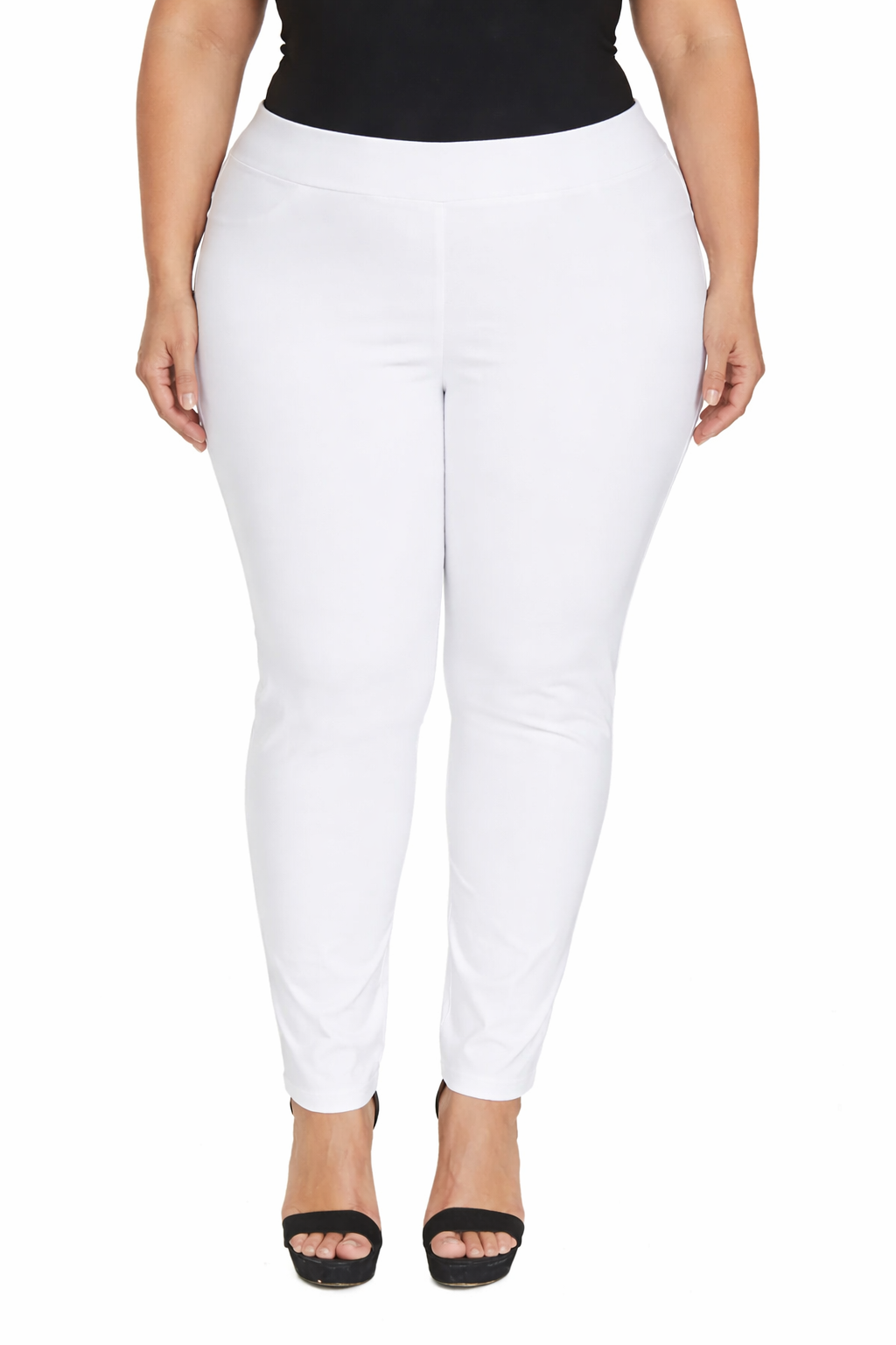 Plus Size Pull-On Solid Narrow Leg Pant With Faux Front Pockets - White