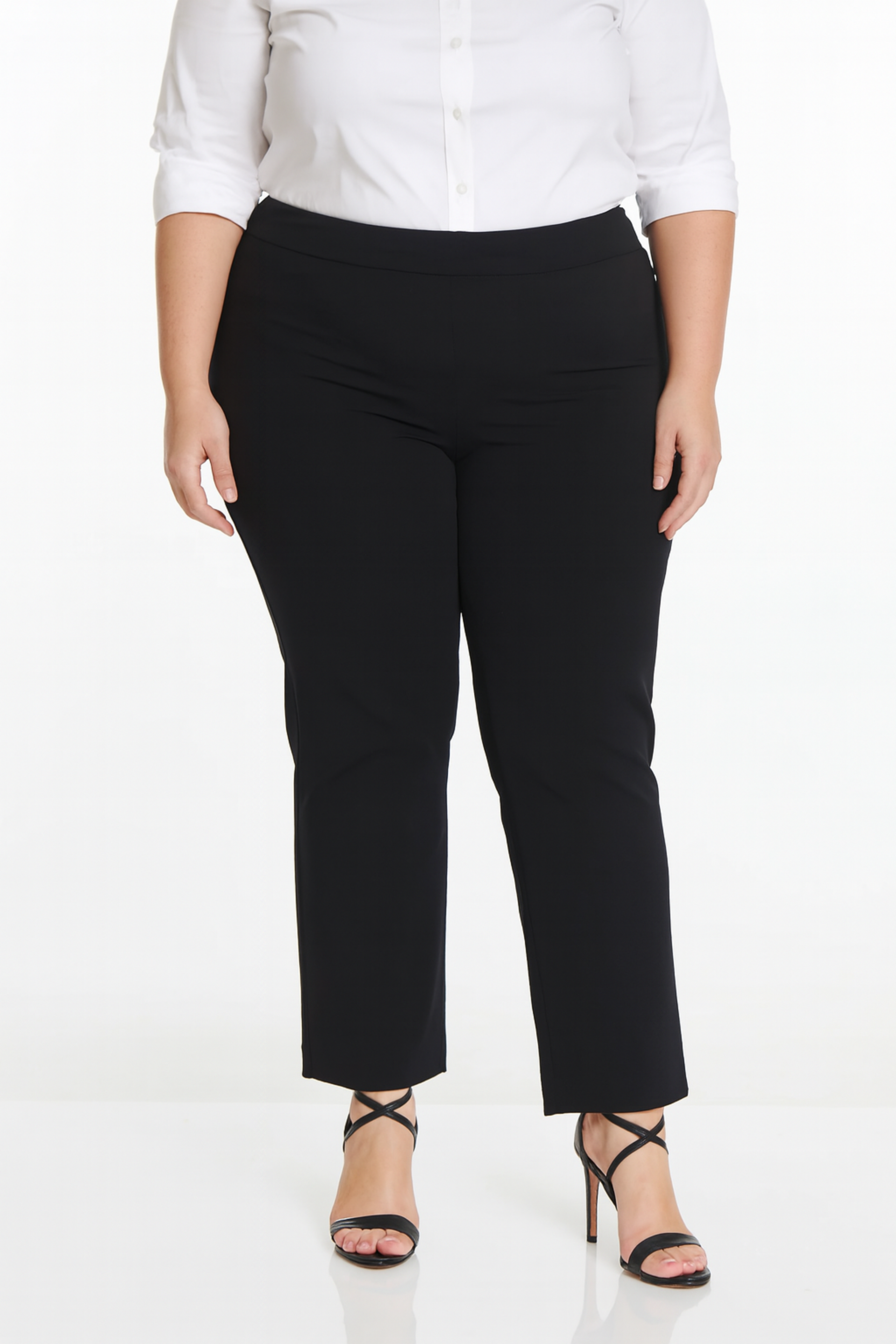 Plus Size Pull-On Solid Relaxed Leg Pant With Faux Front Pockets - Black