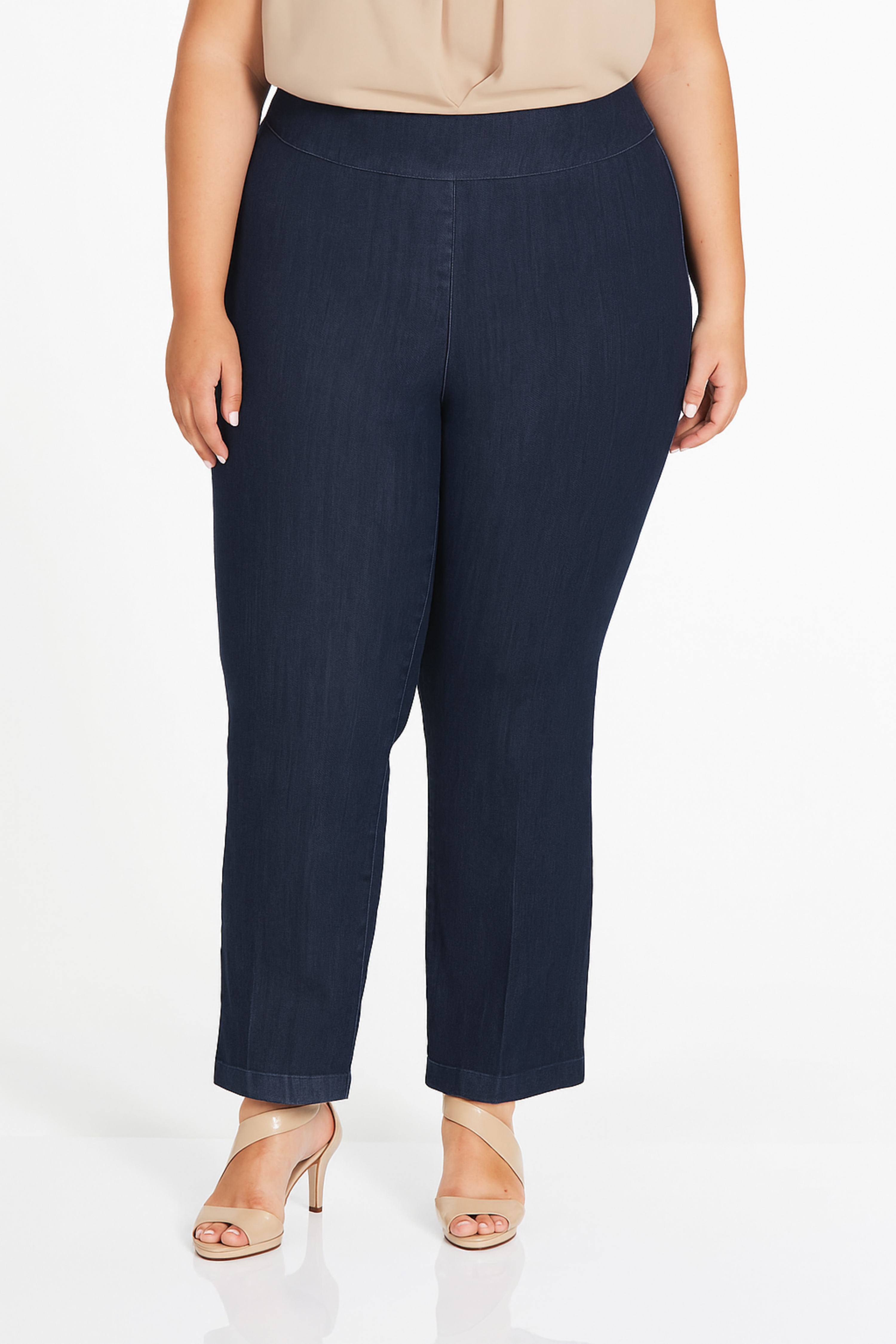 Plus Size Pull-On Solid Relaxed Leg Pant With Faux Front Pockets - Denim
