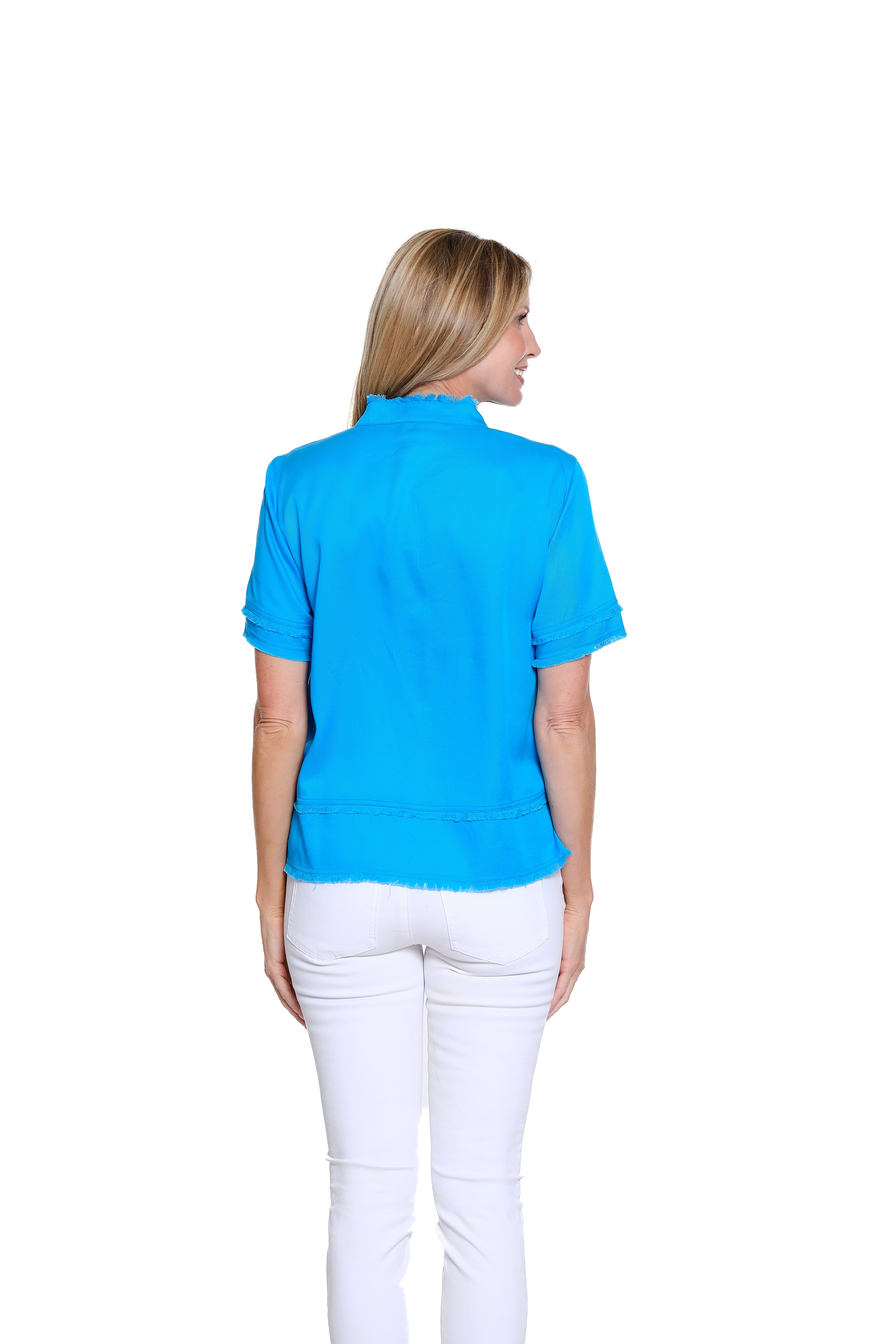 Fringe-Hem Woven Popover Shirt - Petite