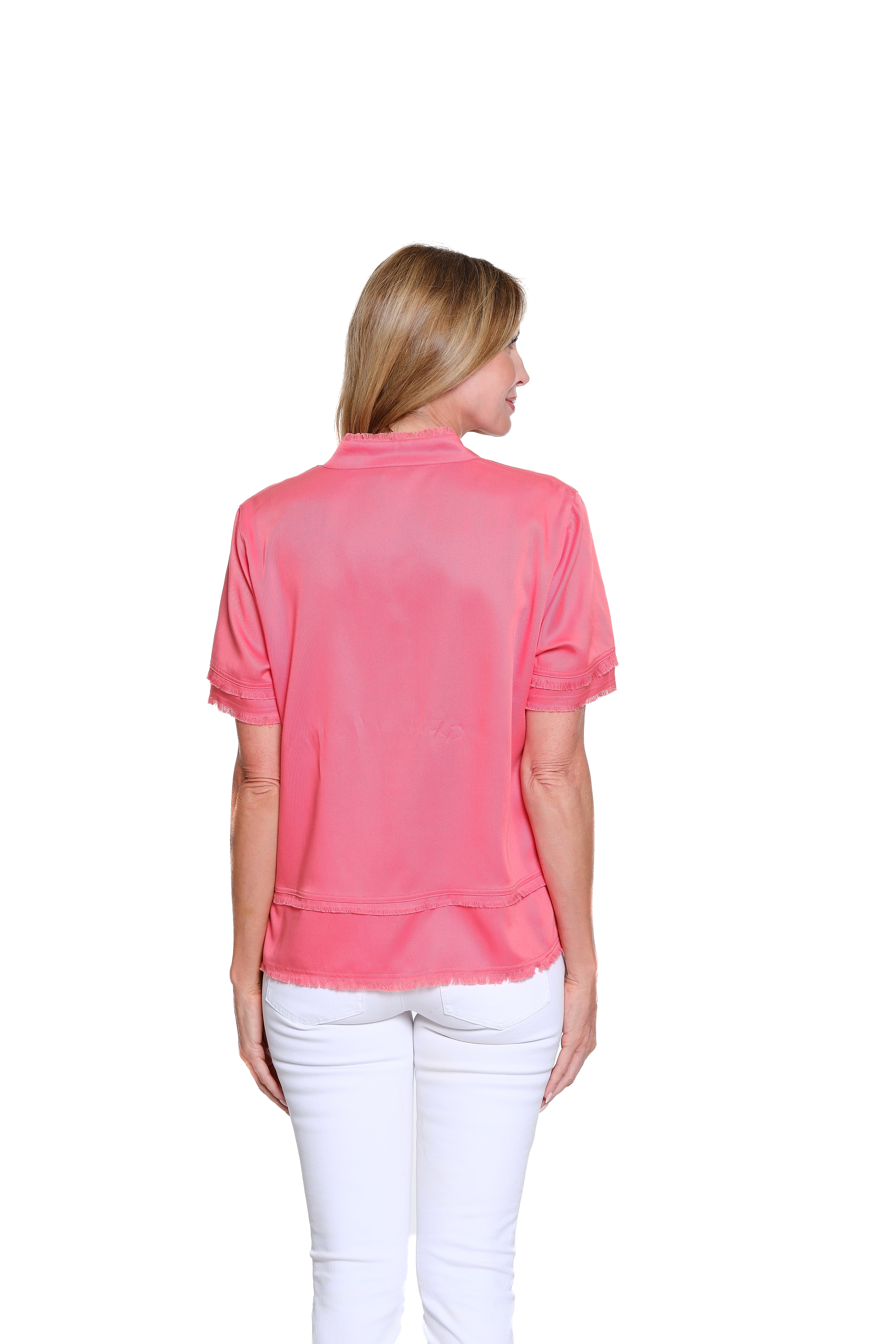 Fringe-Hem Woven Popover Shirt - Petite