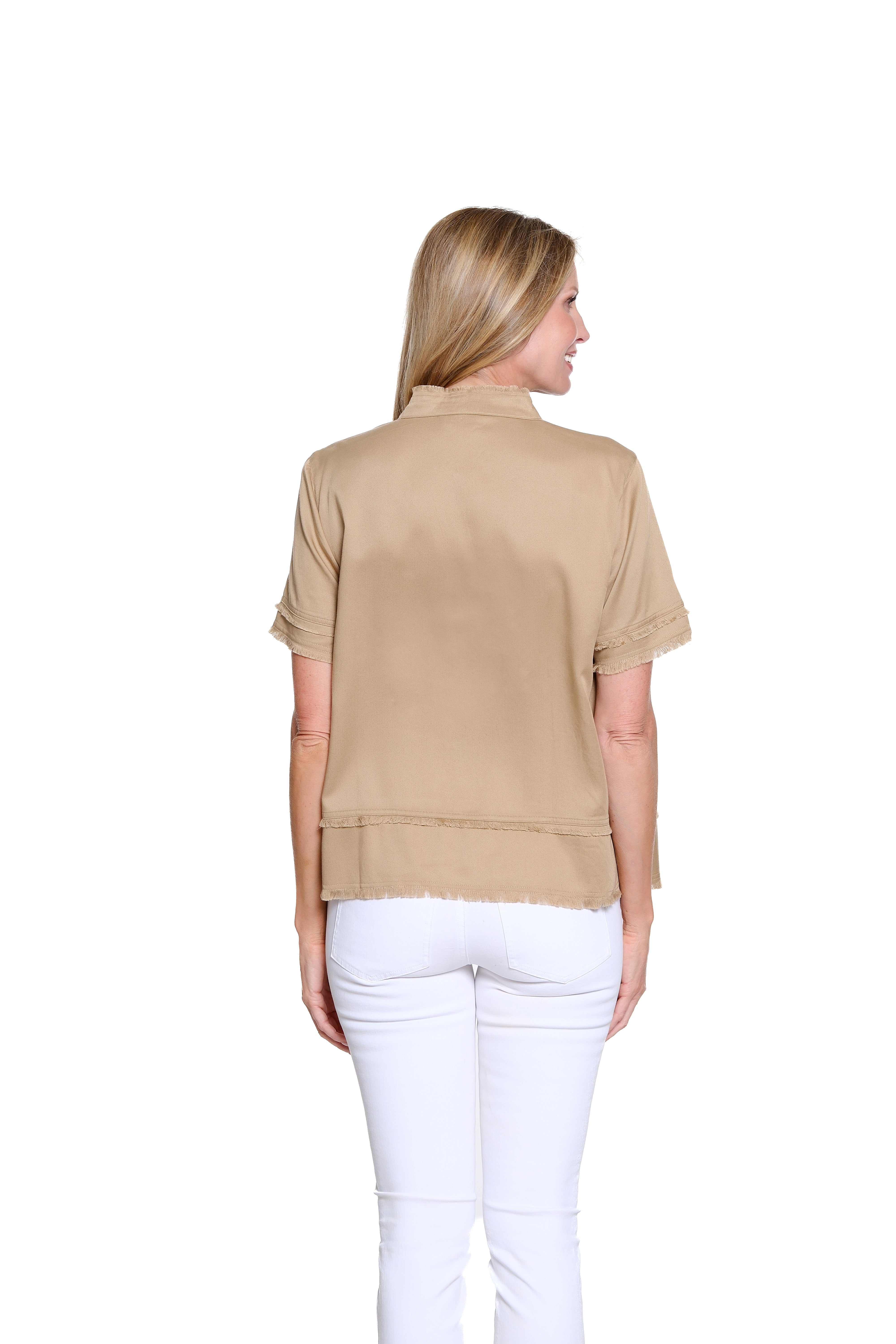 Fringe-Hem Woven Popover Shirt  - Missy