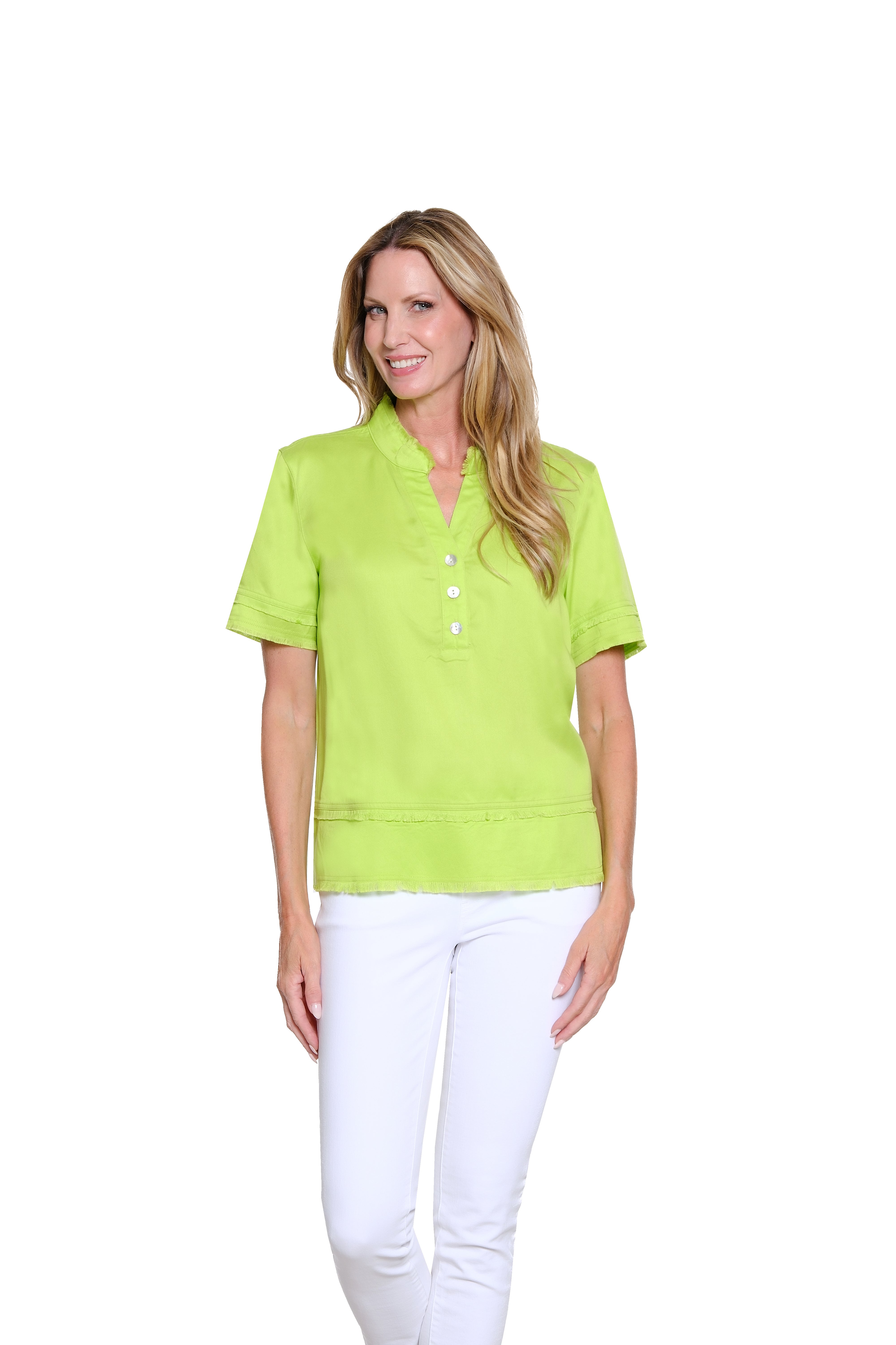 Fringe-Hem Woven Popover Shirt  - Petite