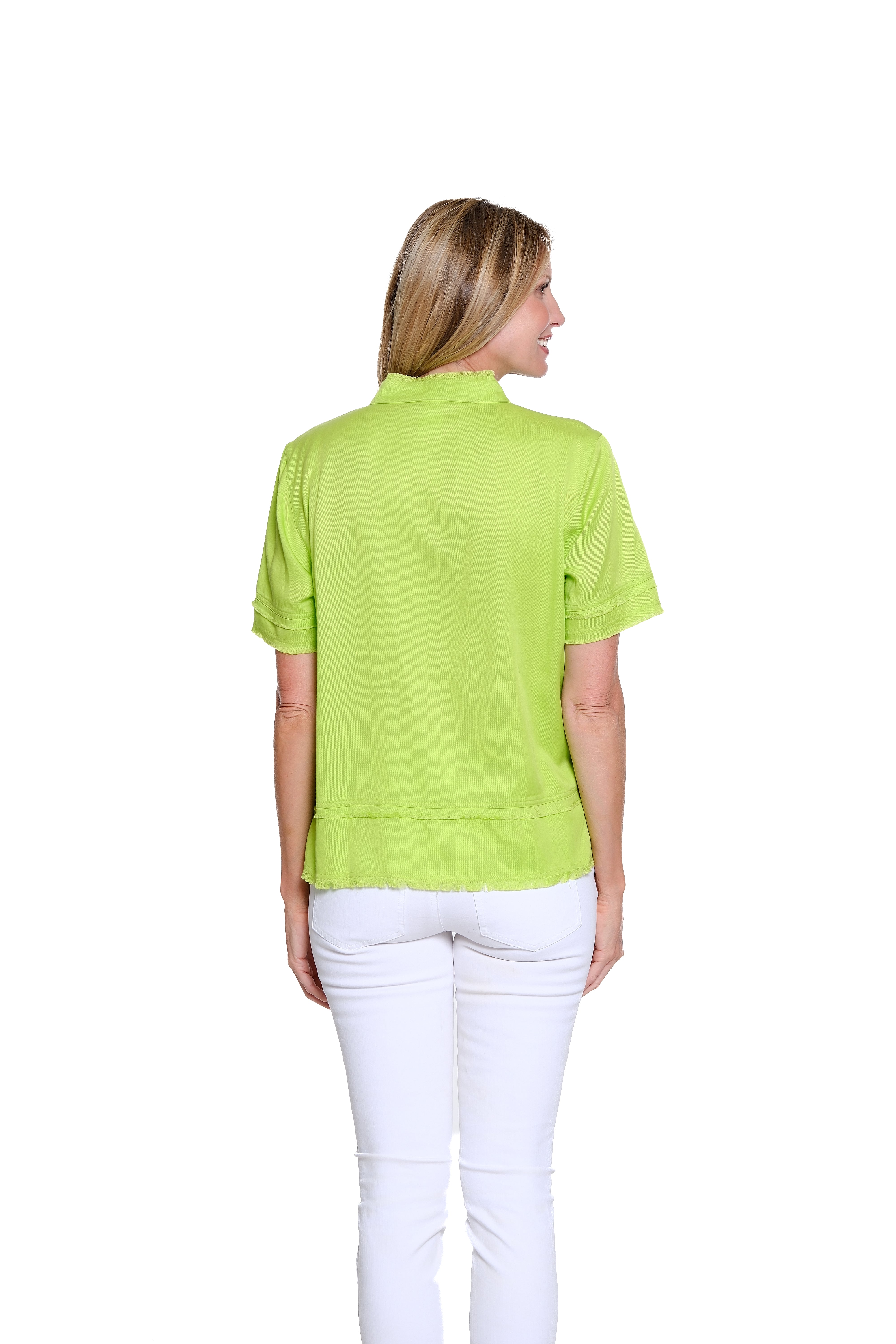 Fringe-Hem Woven Popover Shirt  - Petite