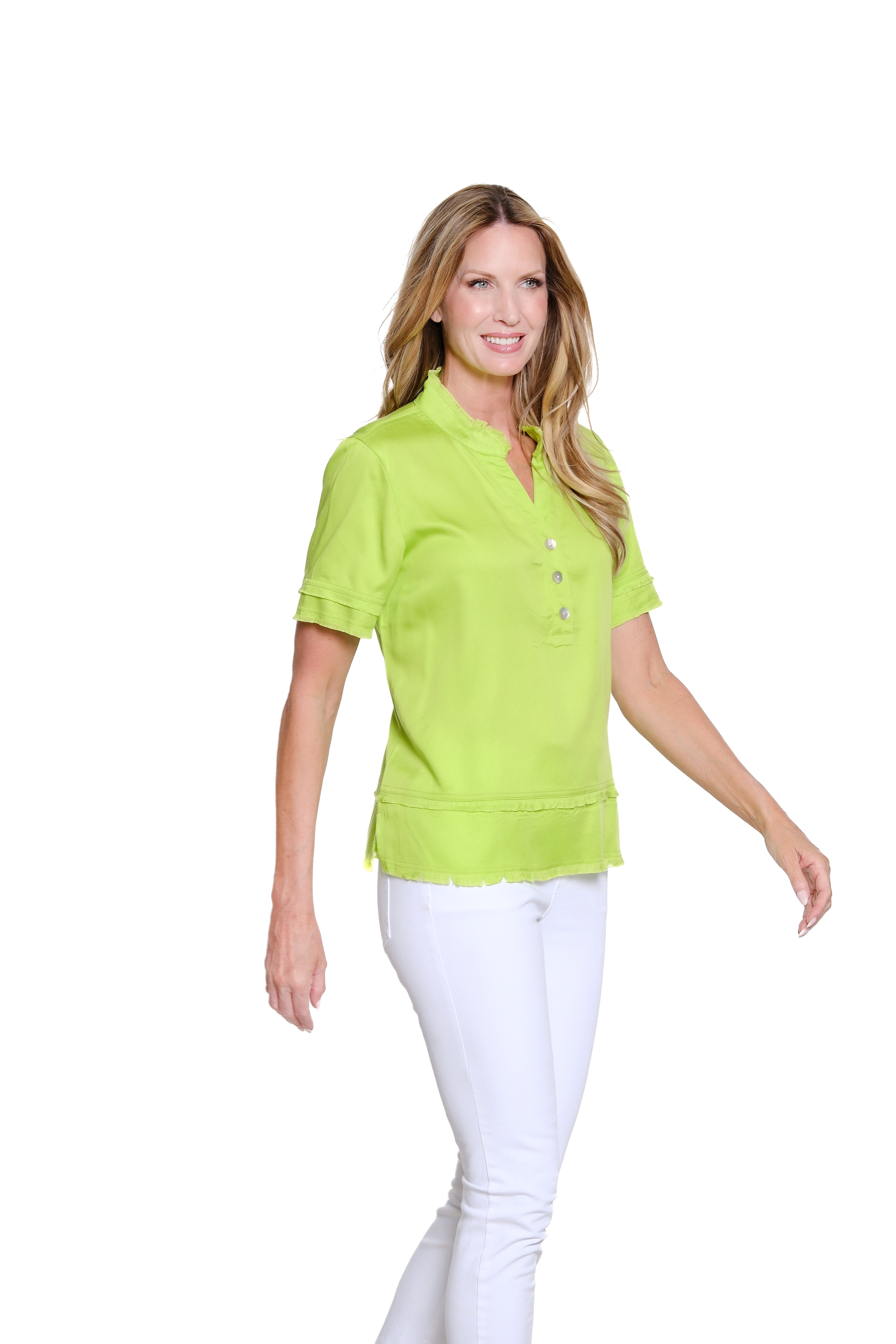 Fringe-Hem Woven Popover Shirt  - Petite