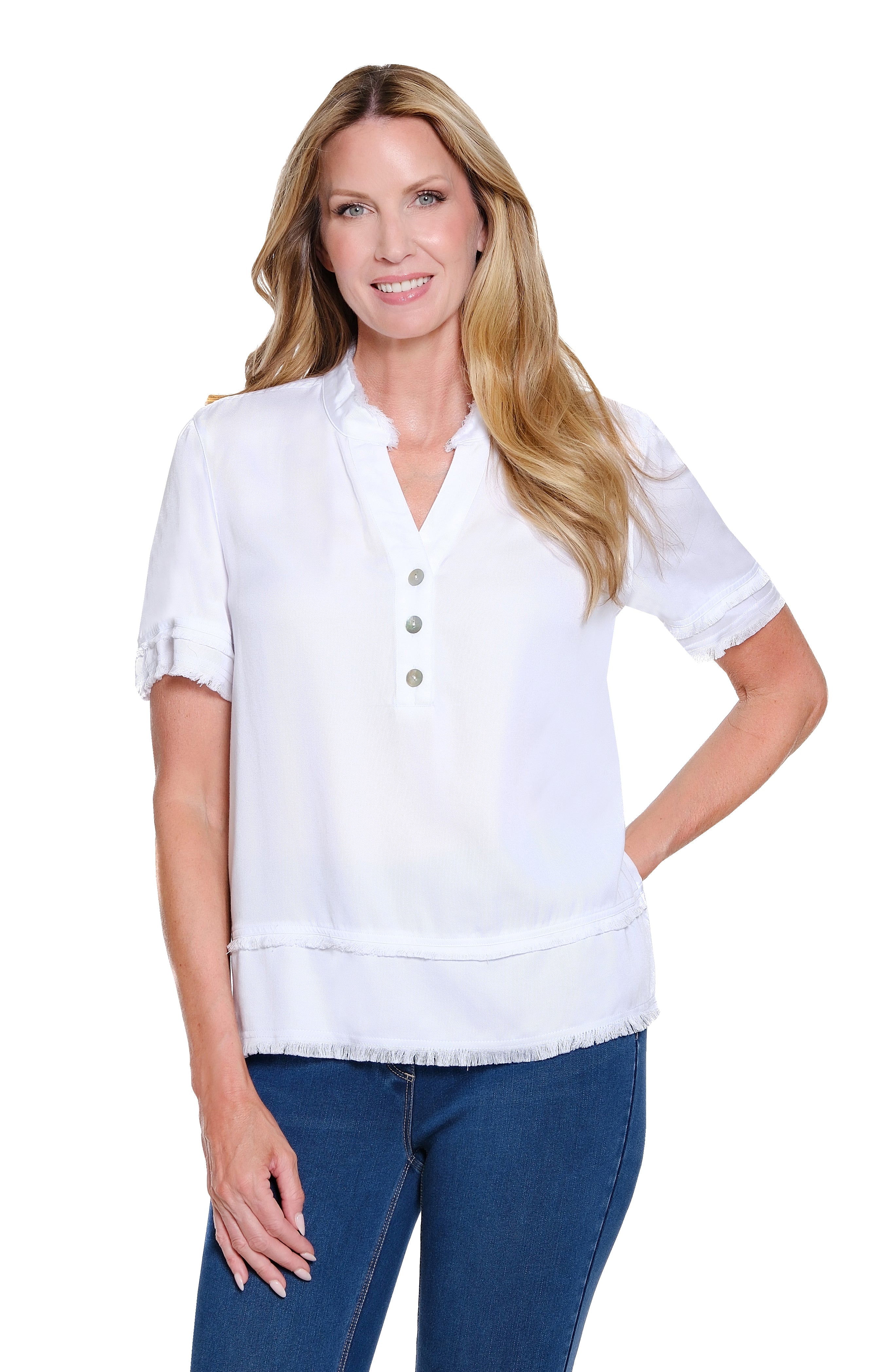 Fringe-Hem Woven Popover Shirt - Plus