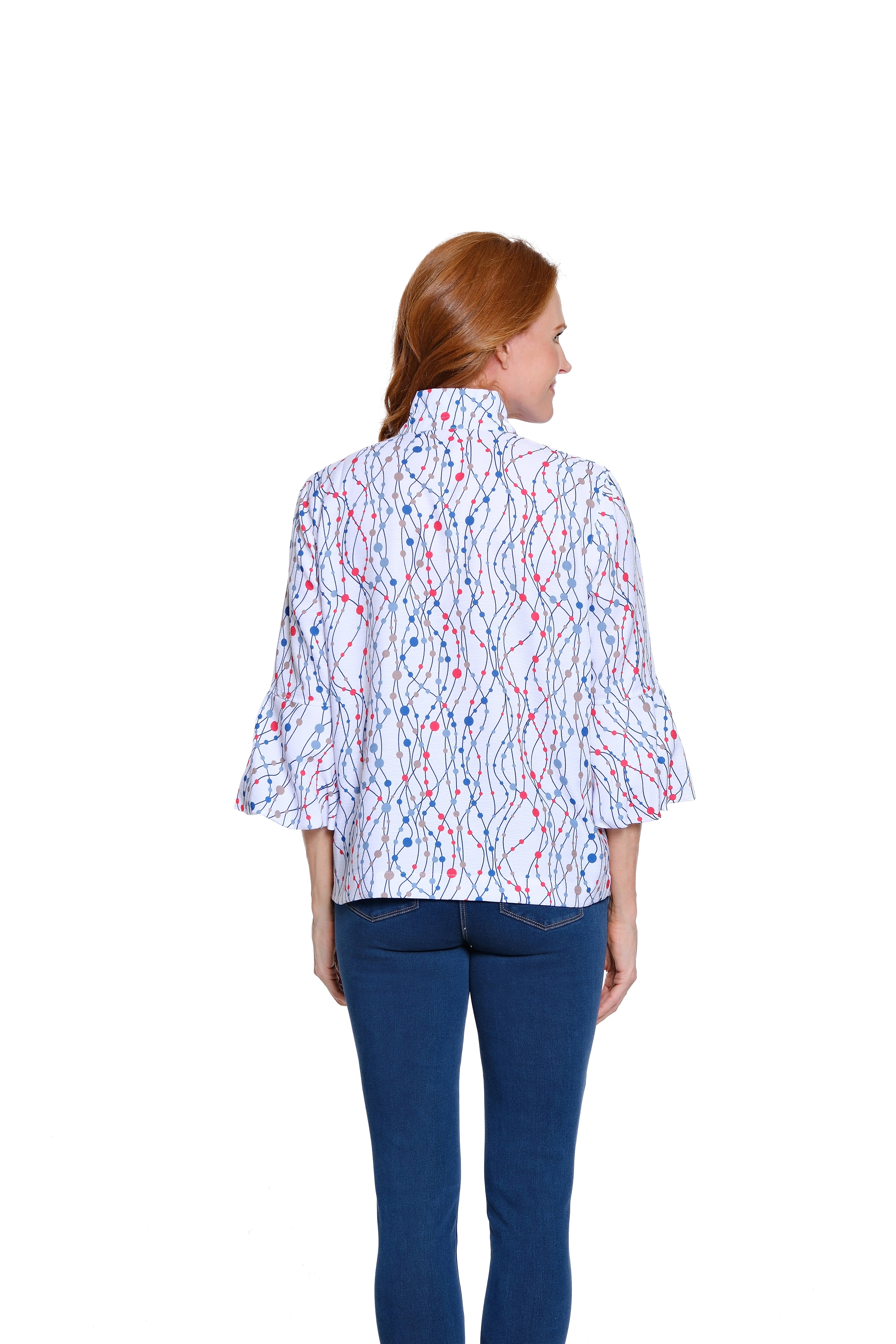 Printed Jacket with Puff Sleeves - Dot Multi