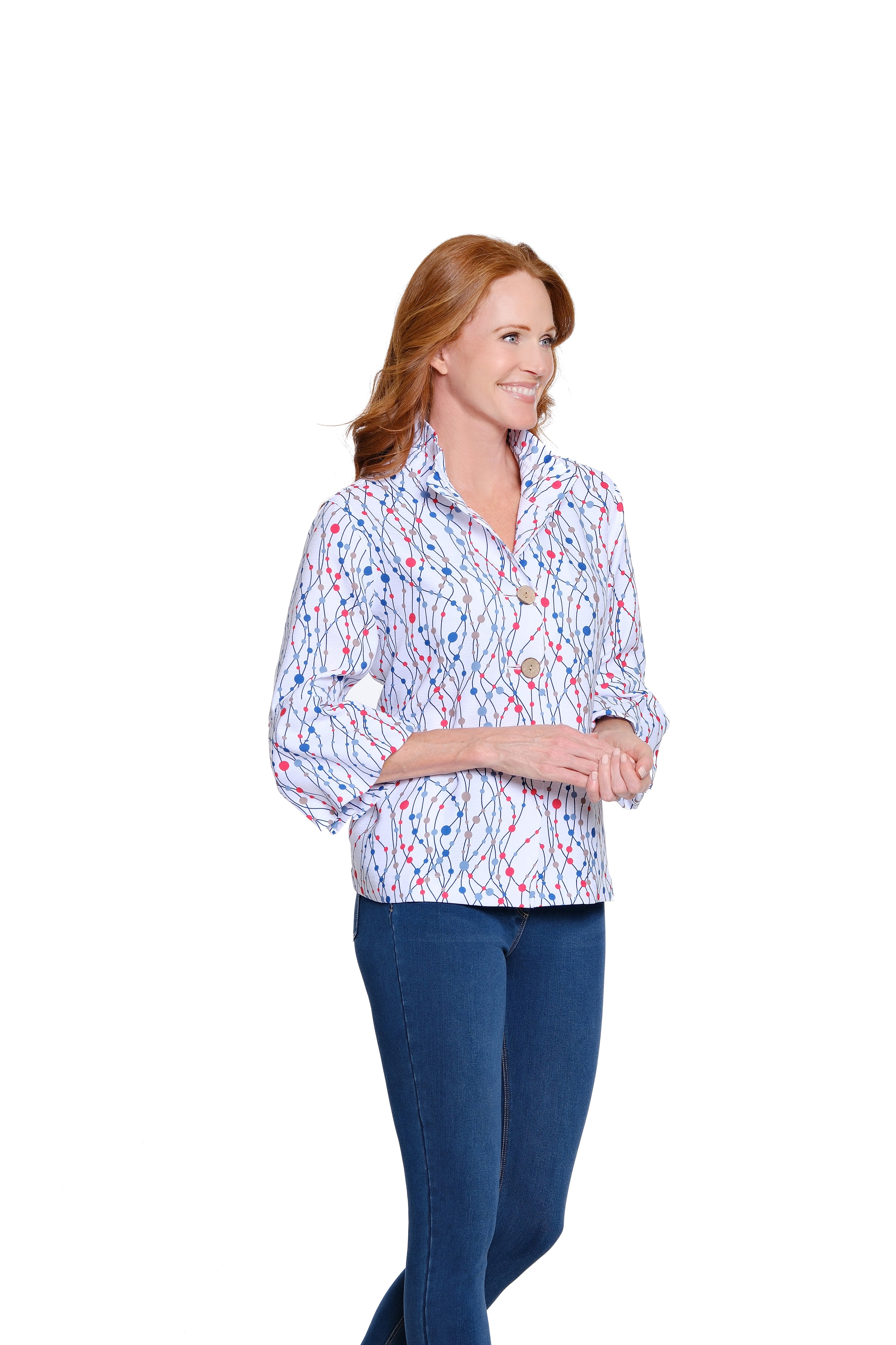 Printed Jacket with Puff Sleeves - Dot Multi