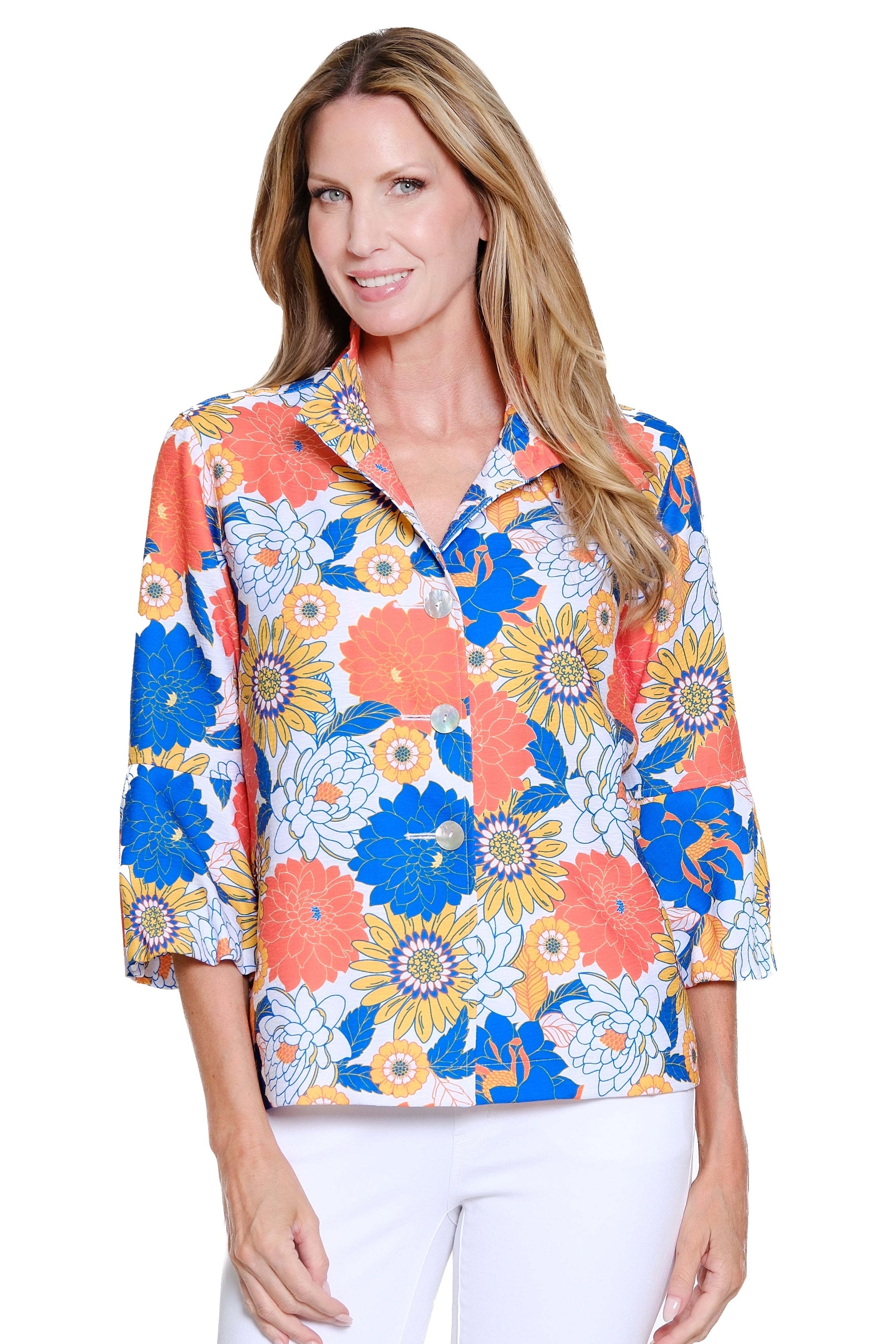 Printed Jacket with Puff Sleeves - Floral Multi
