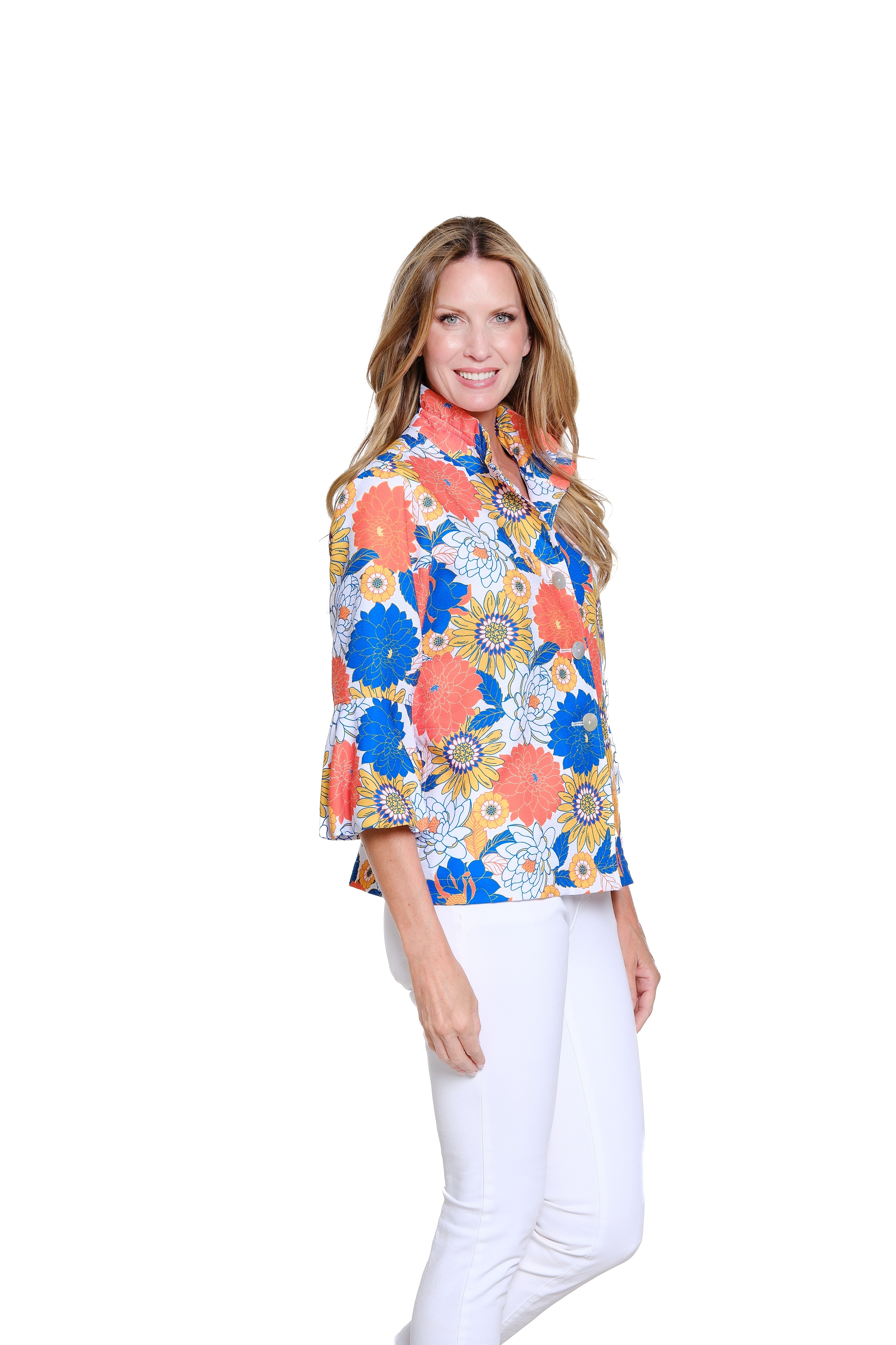 Printed Jacket with Puff Sleeves - Floral Multi
