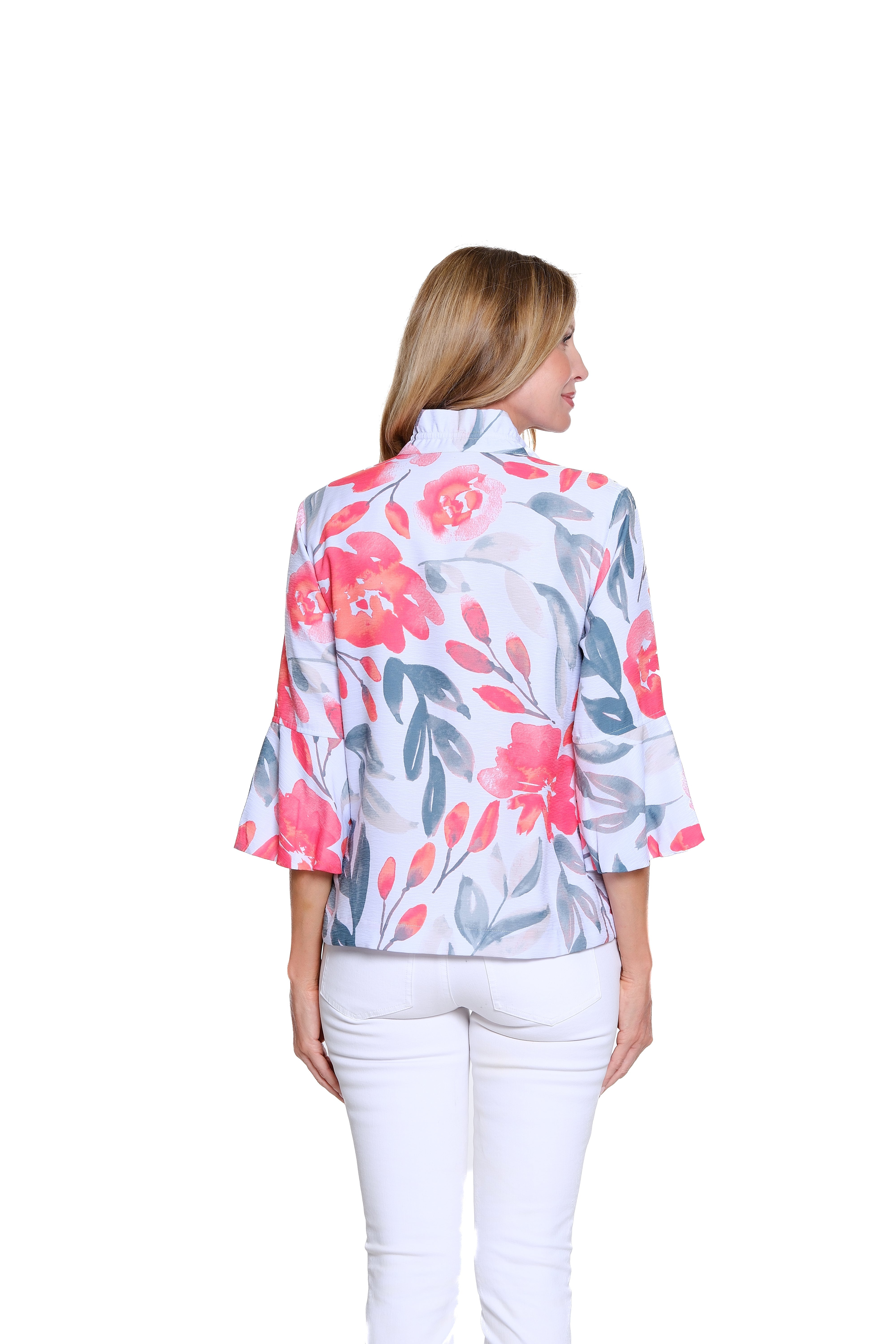 Printed Jacket with Puff Sleeves - Multi