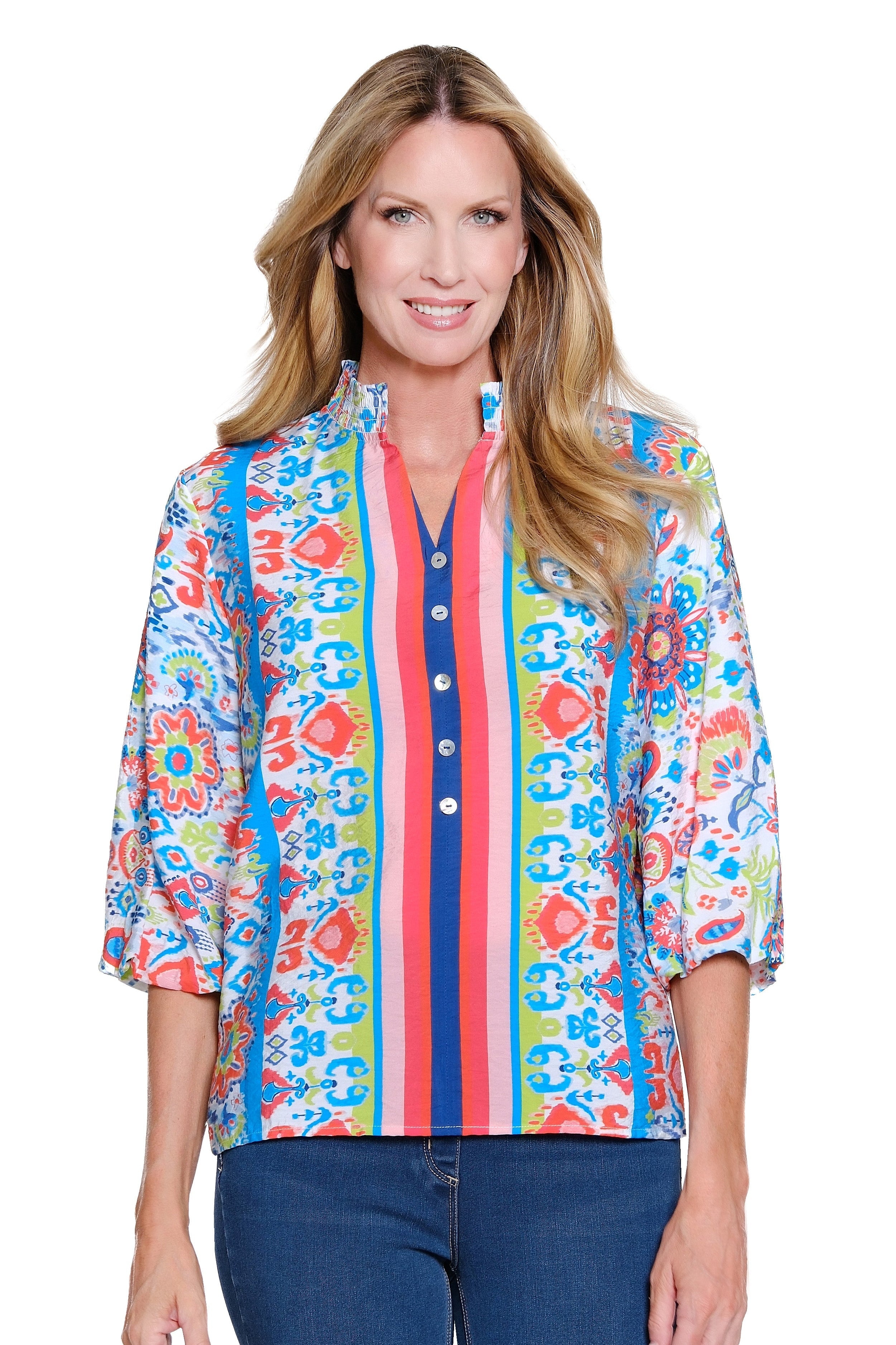 Border Print Woven Top - Multi