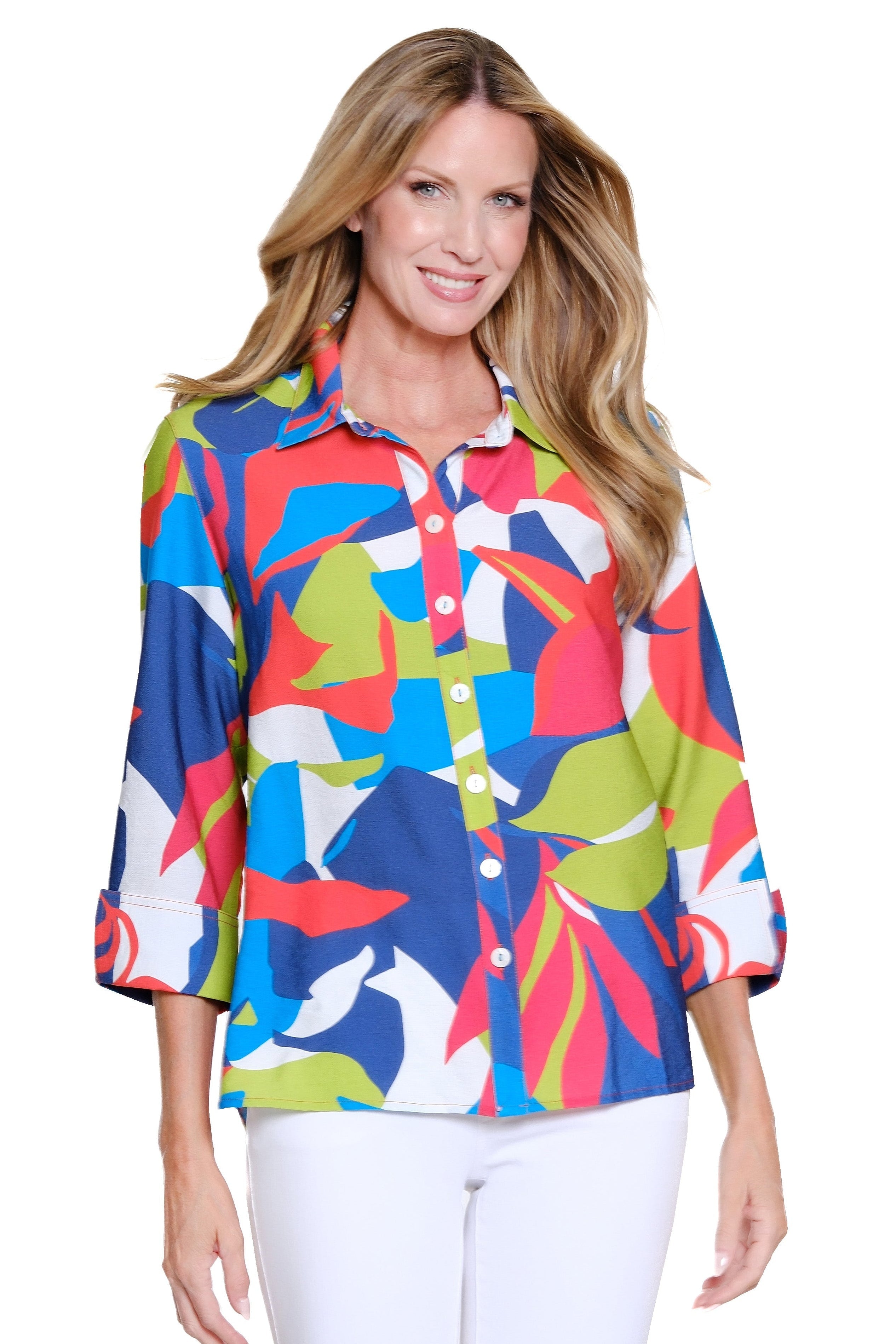 Printed Button Front Woven Shirt - Plus - Multi
