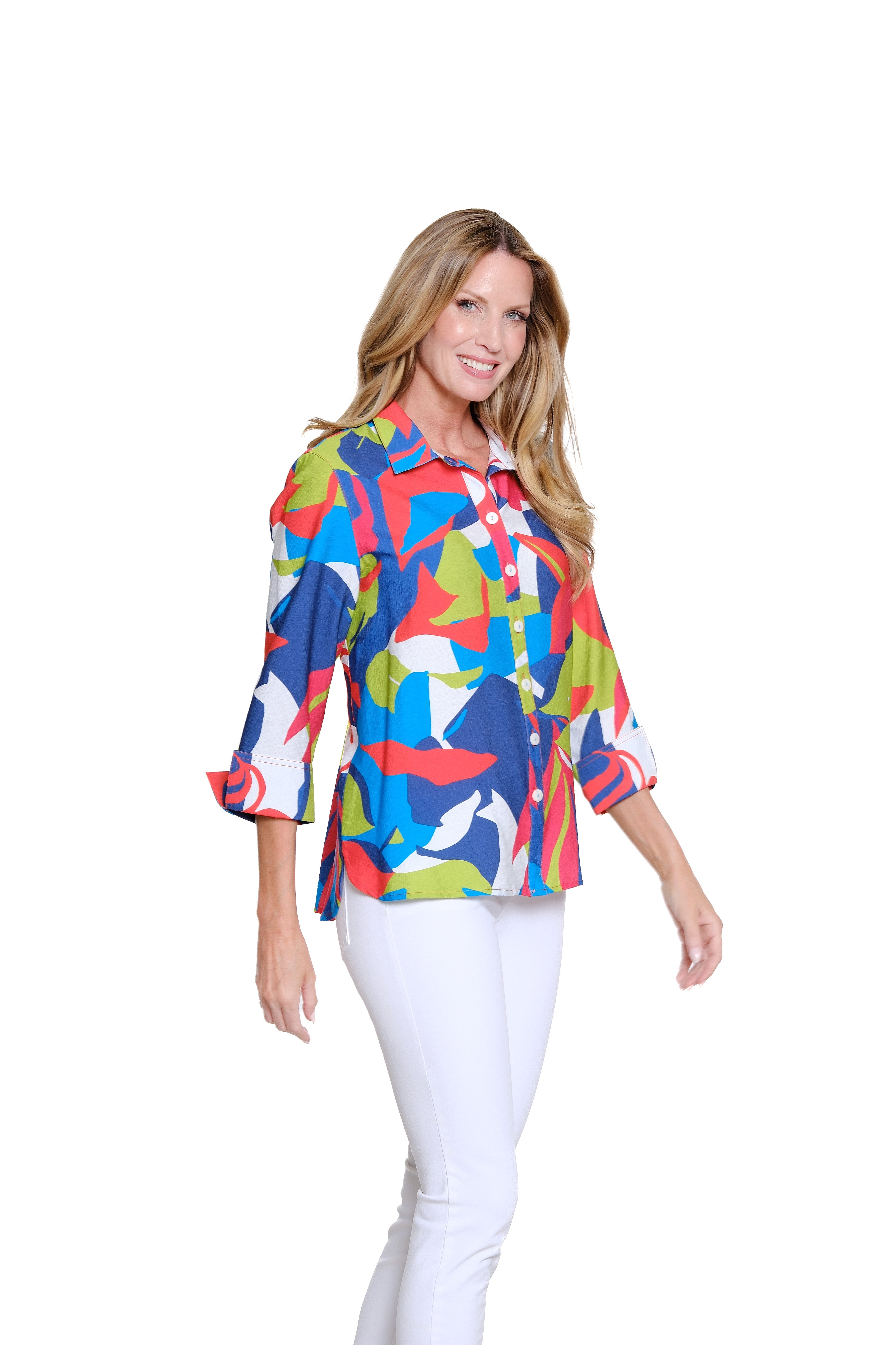 Printed Button Front Woven Shirt - Plus - Multi