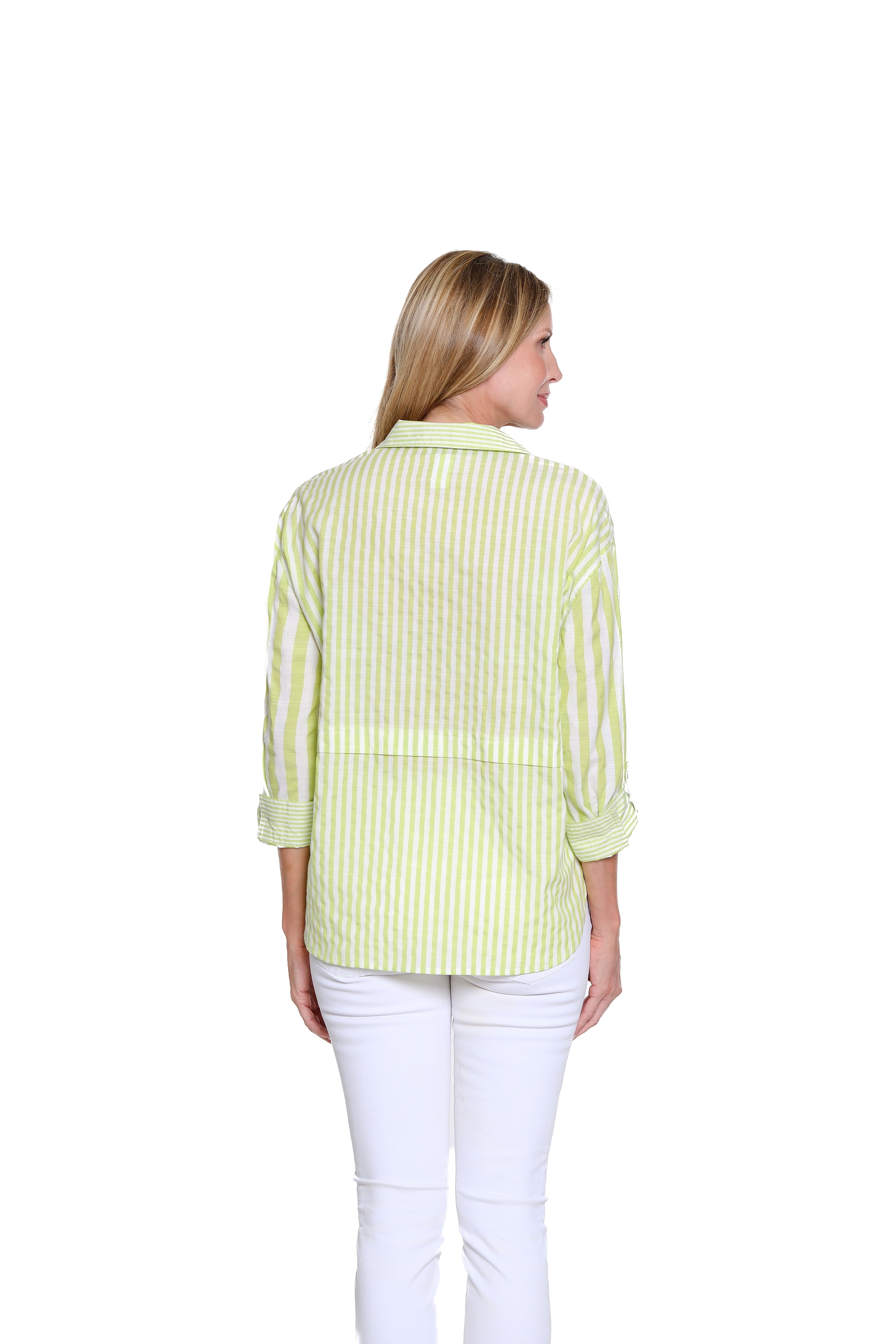 Stripe Slub Woven Shirt - Plus - Neon Lime