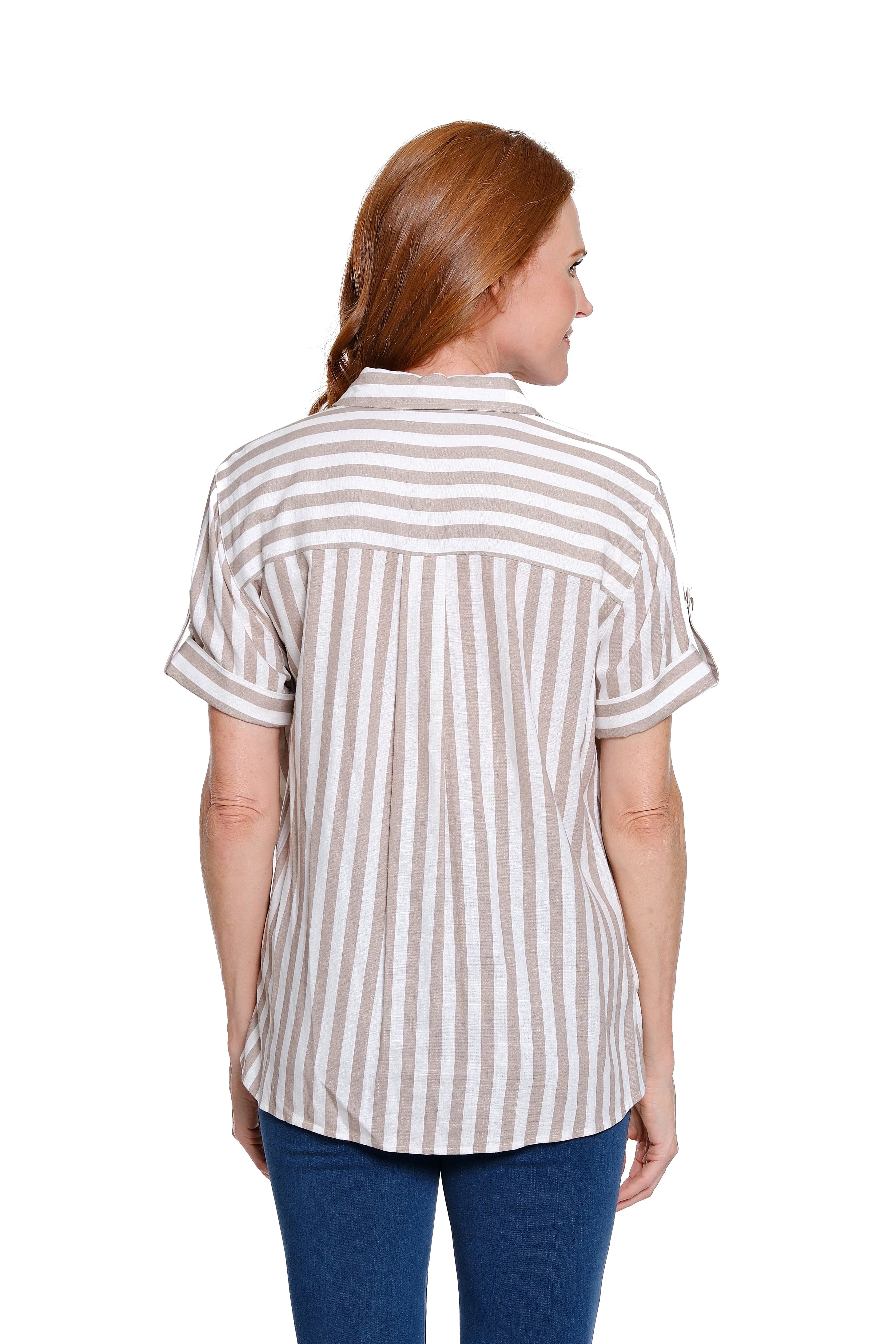 Stripe Linen-Blend Shirt with Tie Waist - Stone