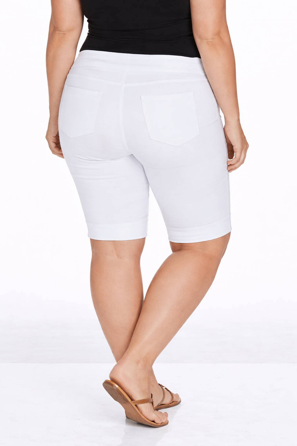 Plus Size White Pull On Walking Shorts with Pockets