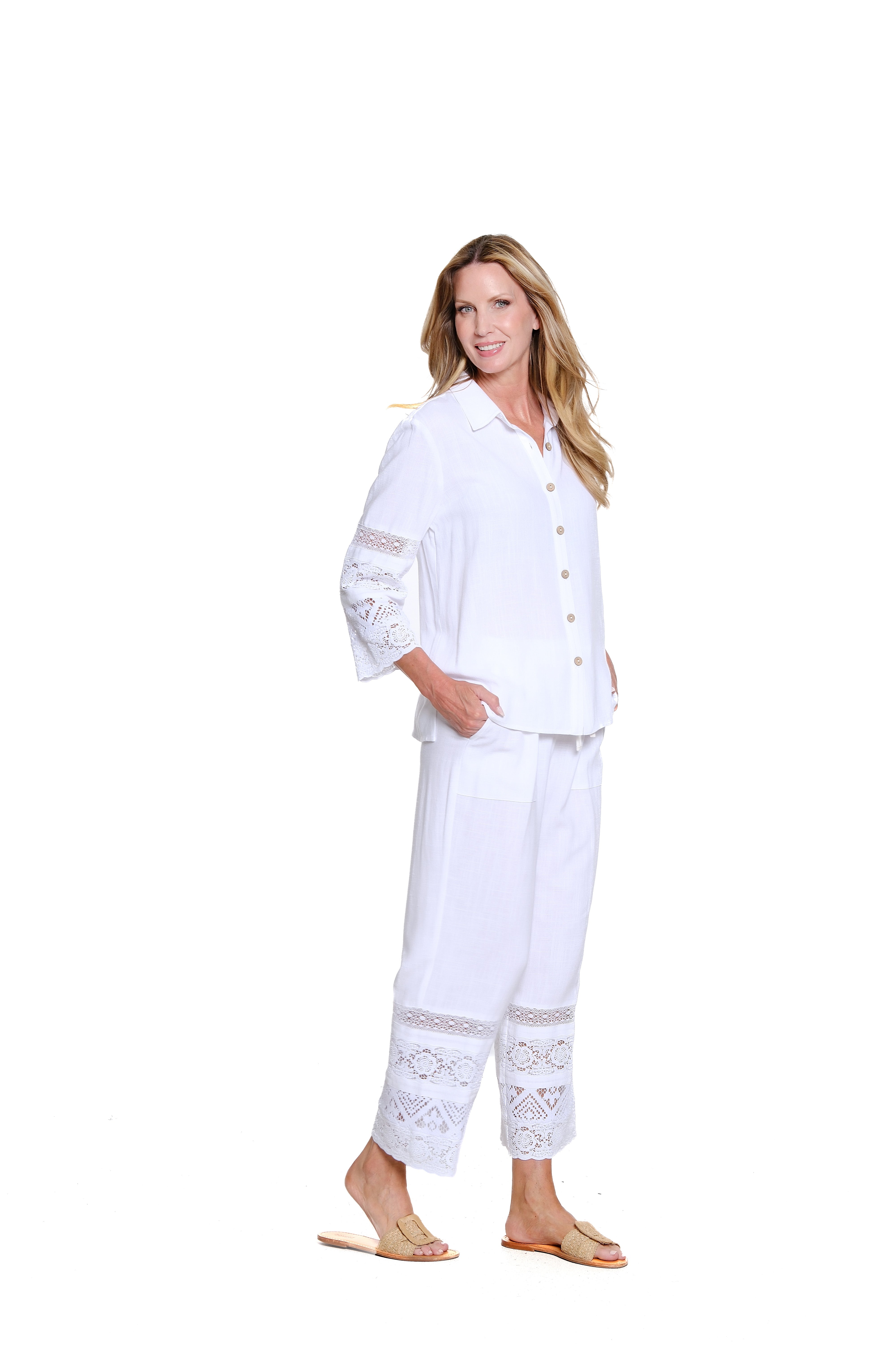 White Drawstring Textured Slub Crop Pant - Plus