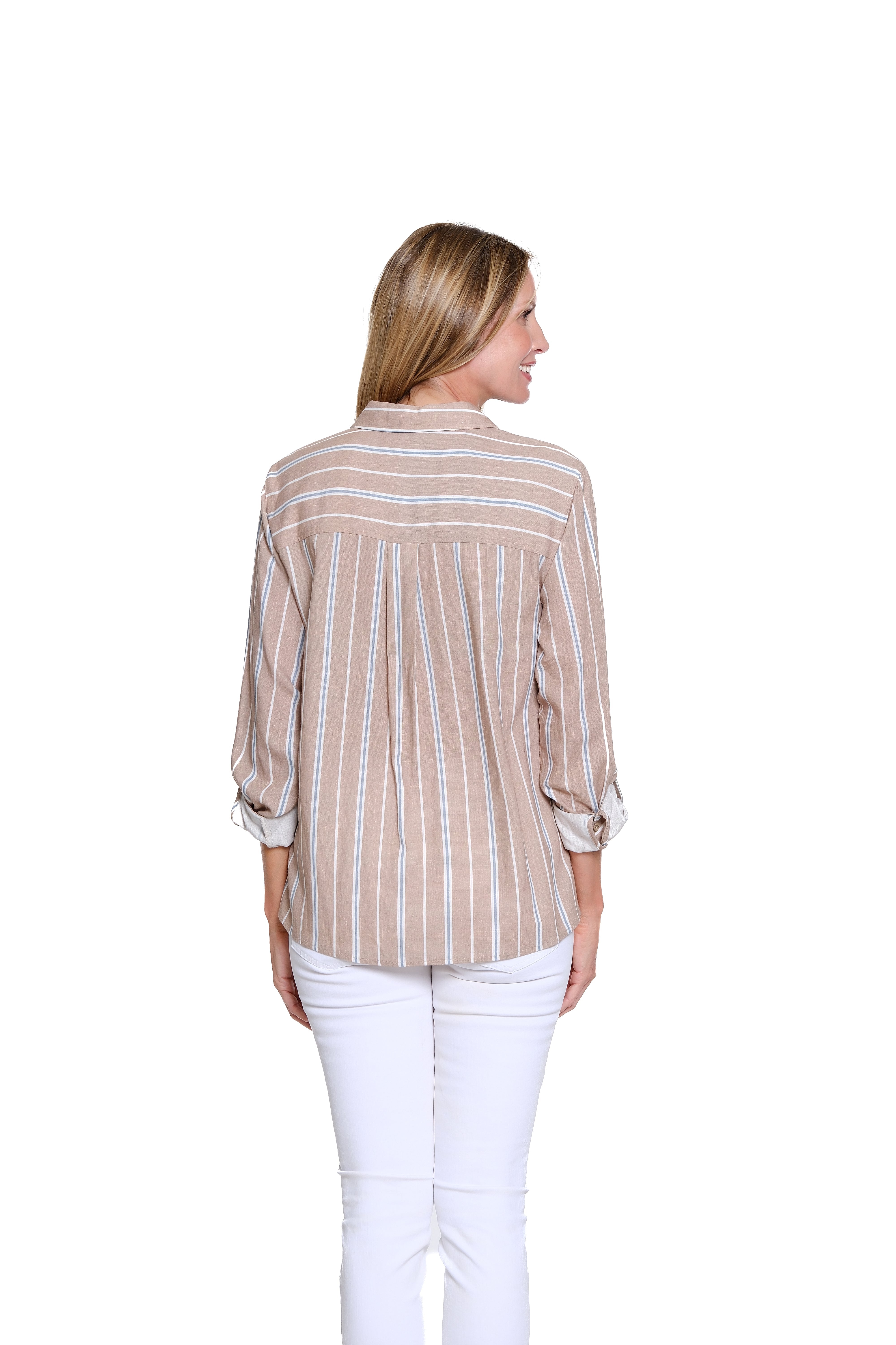 Tie Front Long Sleeve Stripe Shirt - Multi