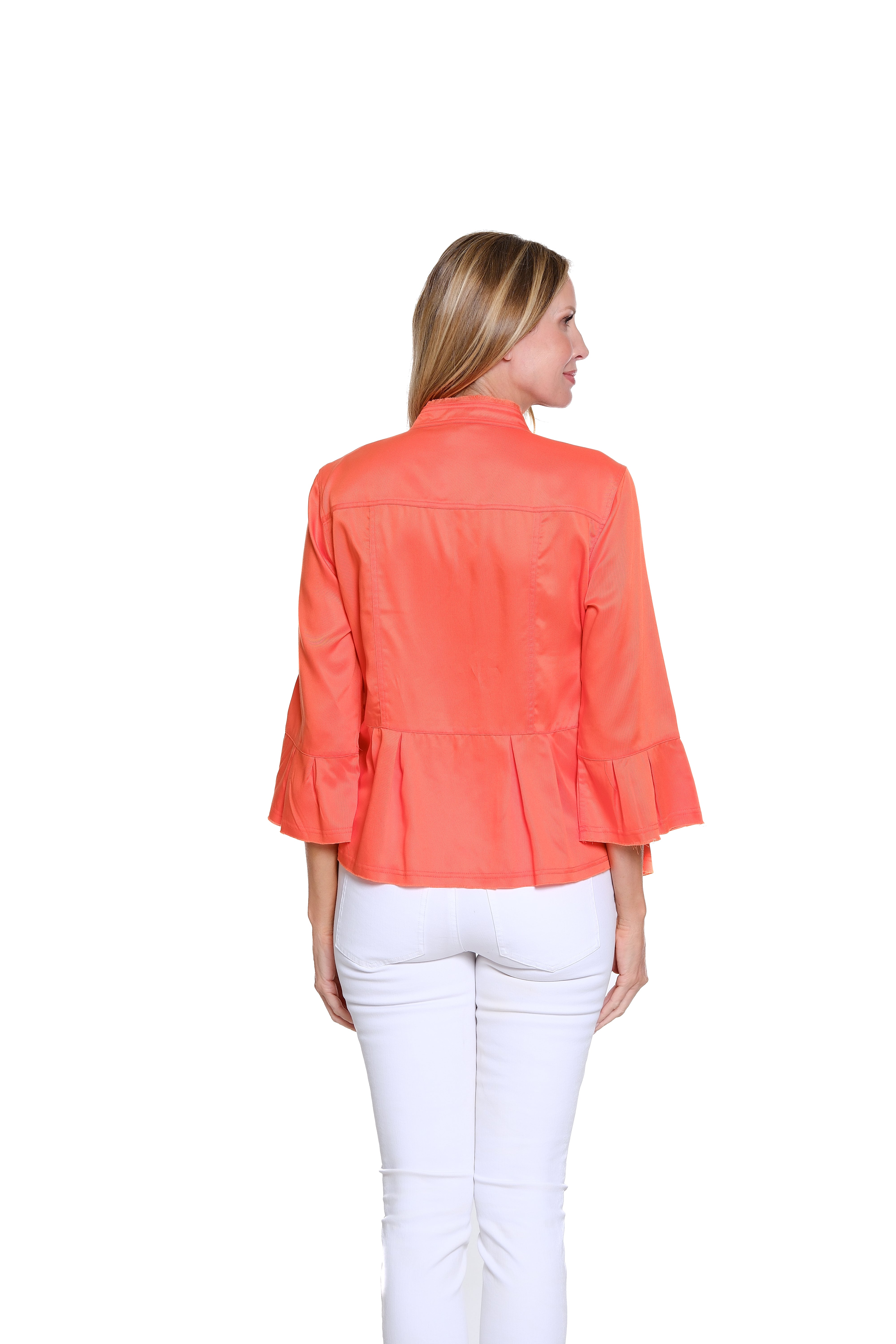 3/4 Flounce Sleeve Peplum Twill Jacket- Plus
