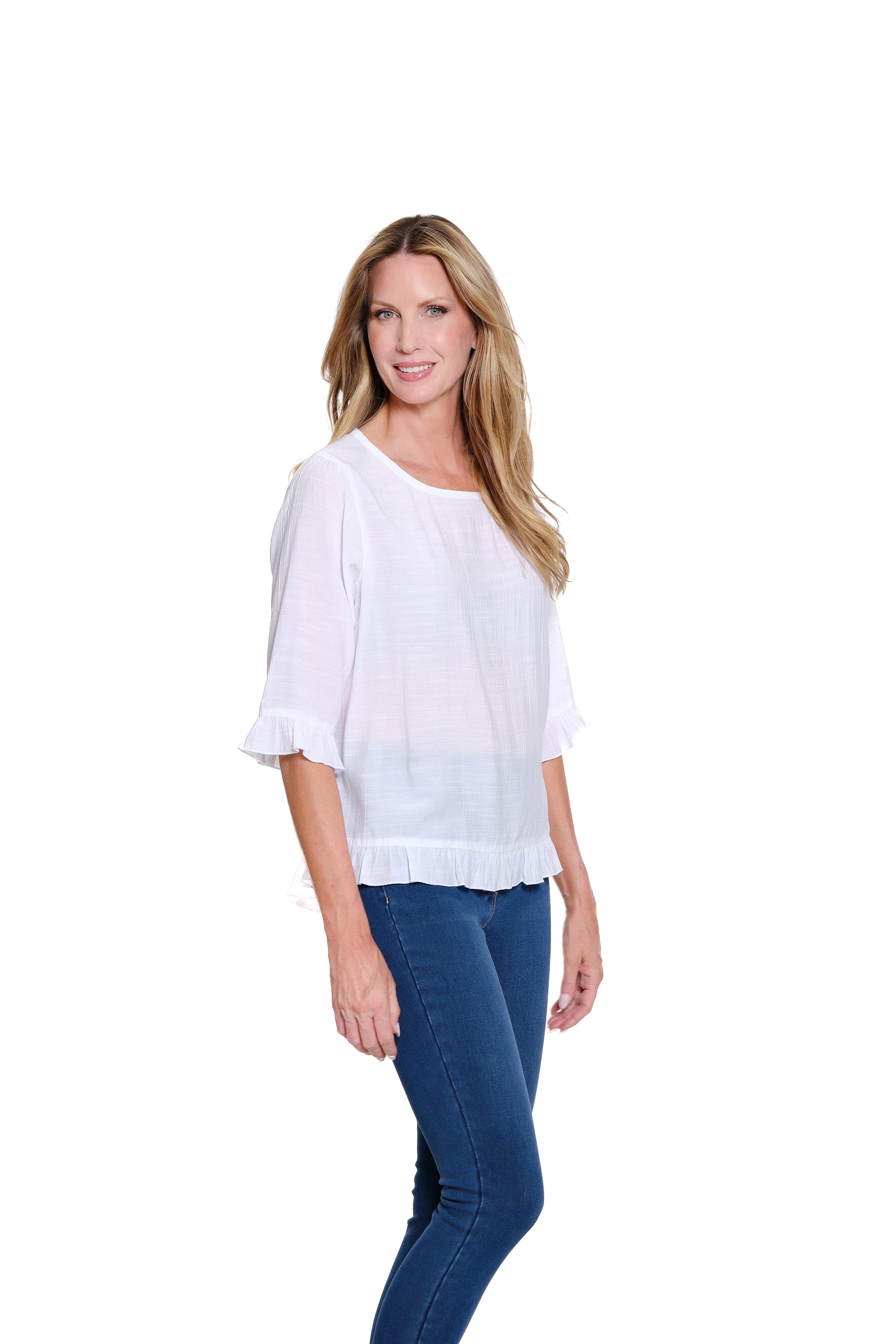 Ruffle Hi-Lo Crinkle Woven Top - Plus