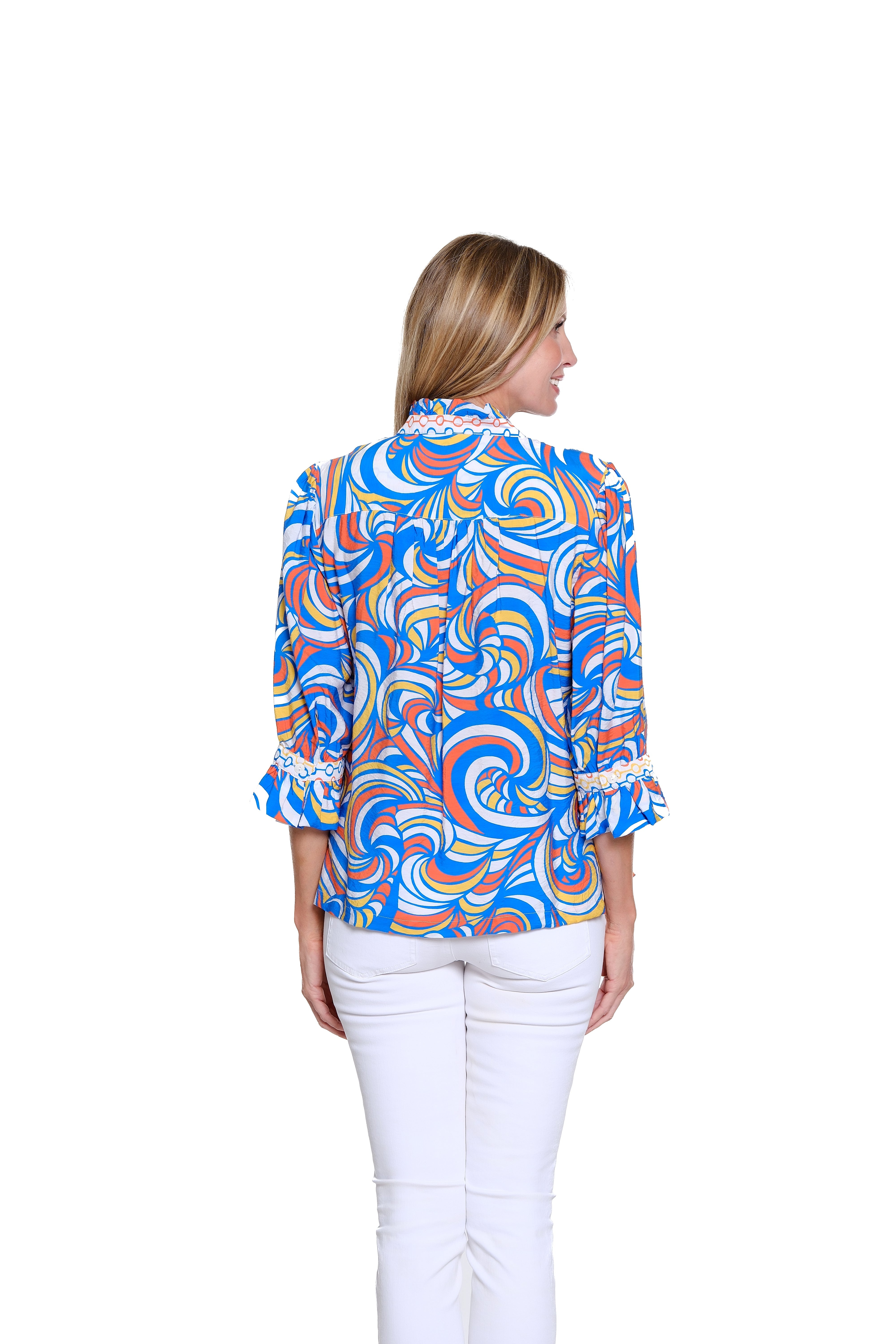 Ruffle Collar Top with Flounce Sleeves - Petite - Multi