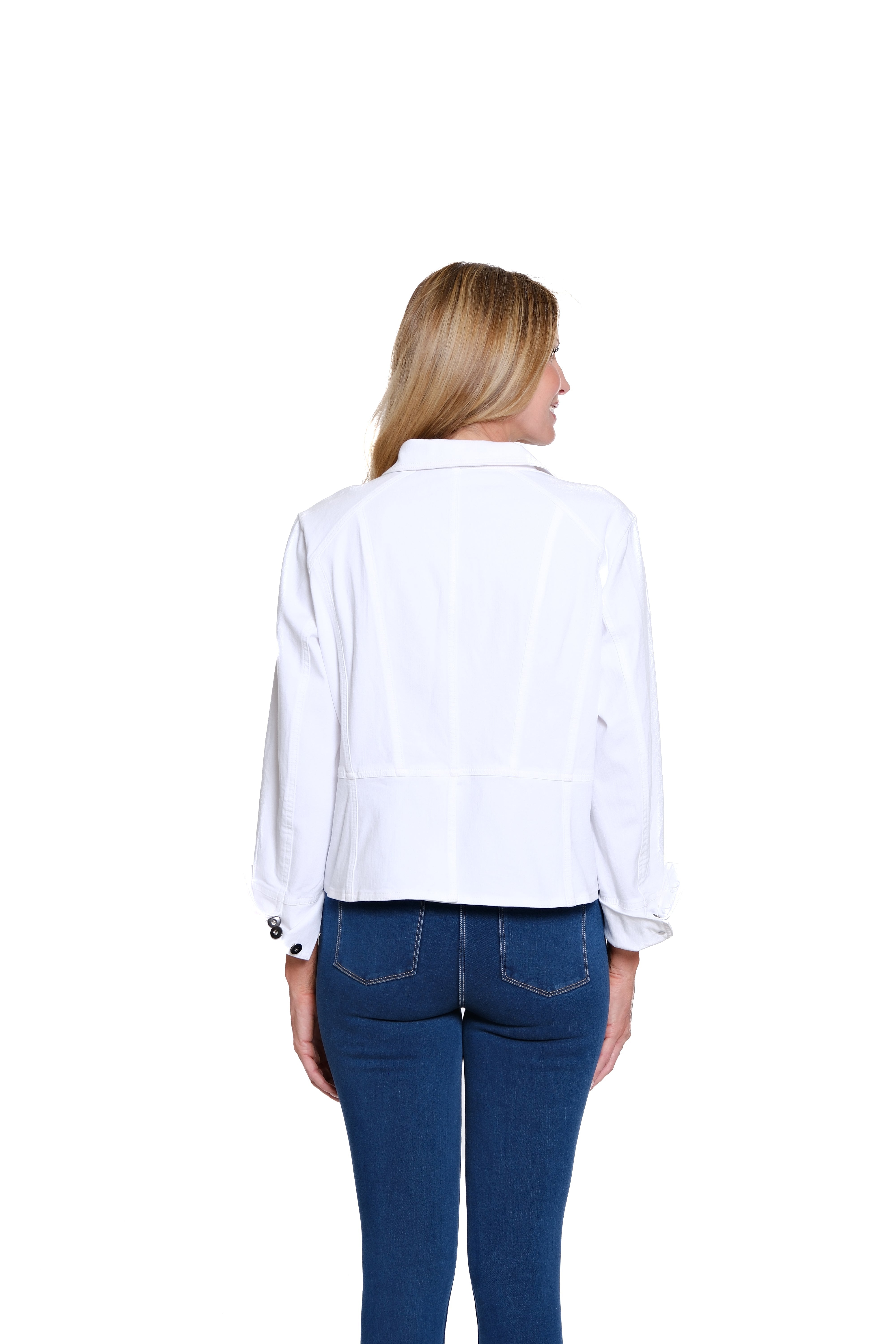 Stretch Denim Peplum Jacket - Plus - White