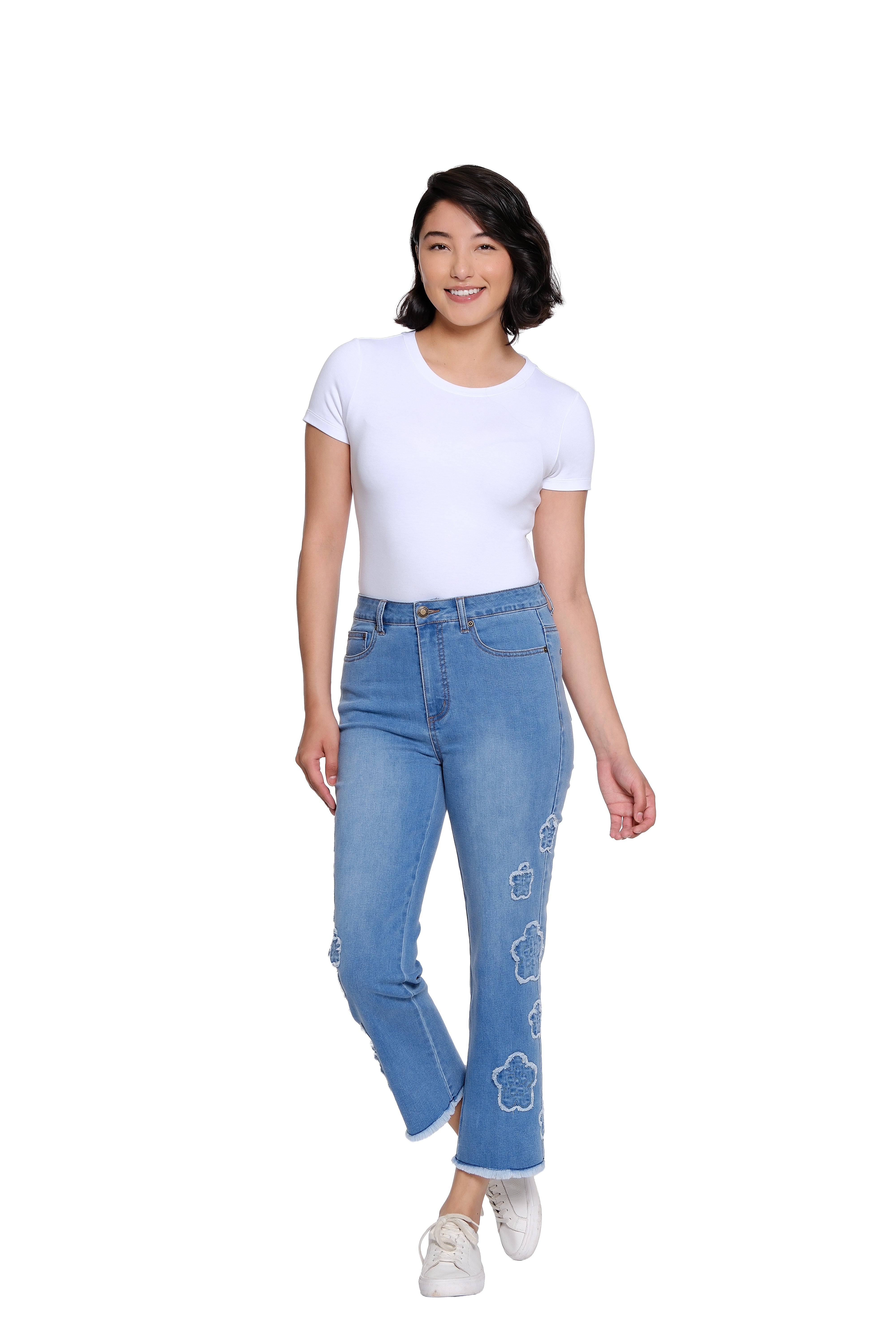 Plus Size Denim Crop Pant with Appliqué Detail - Medium Indigo