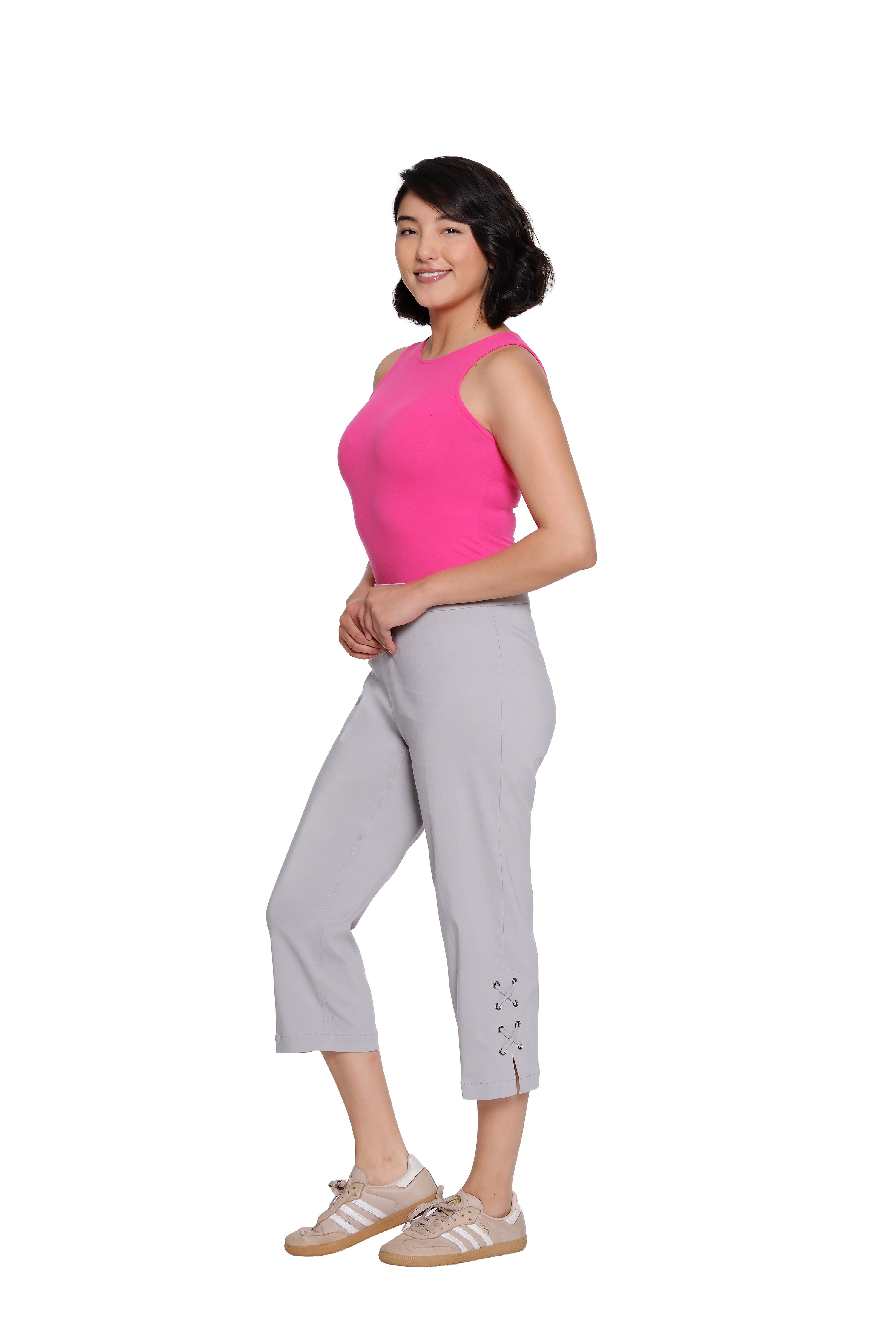 Pull-On Crop Pant with Double X-Strap Hem - Petite - Dove Grey