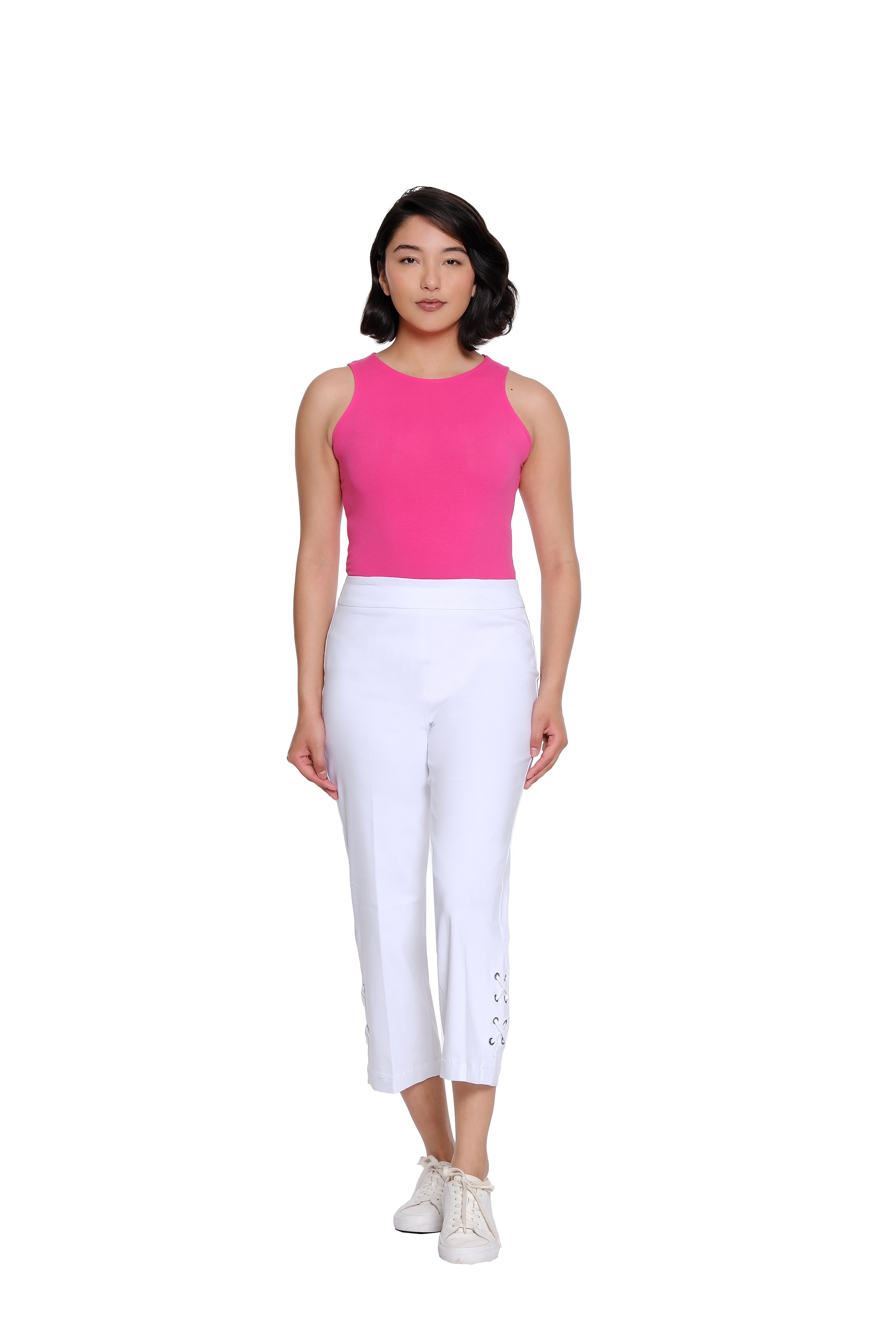 Pull-On Crop Pant with Double X-Strap Hem - White