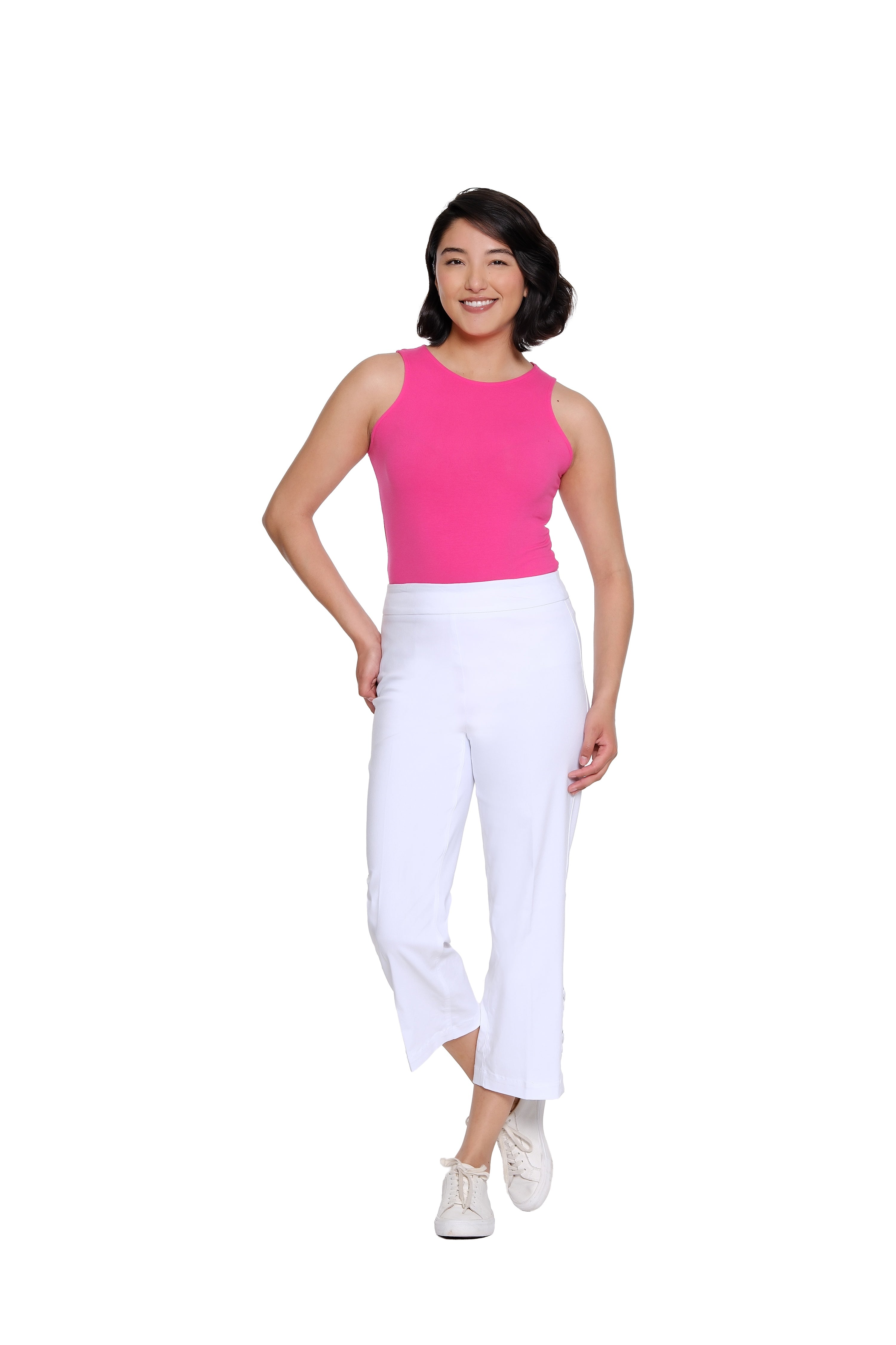 Pull-On Crop Pant with Double X-Strap Hem - Petite - White