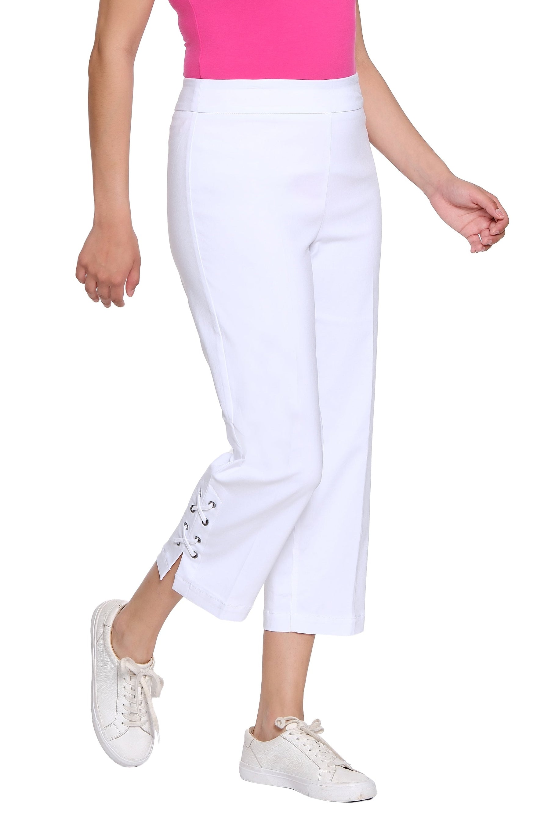Pull-On Crop Pant with Double X-Strap Hem - Plus - White