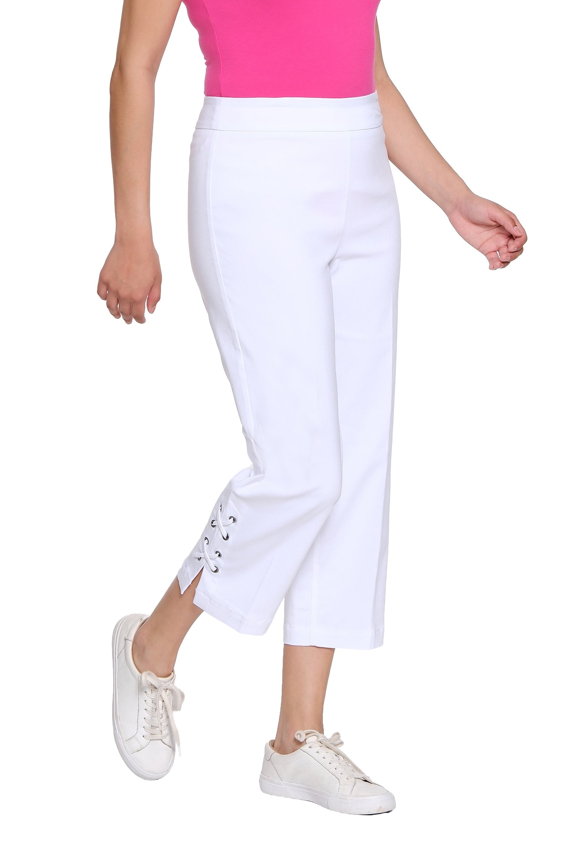 Pull-On Crop Pant with Double X-Strap Hem - White
