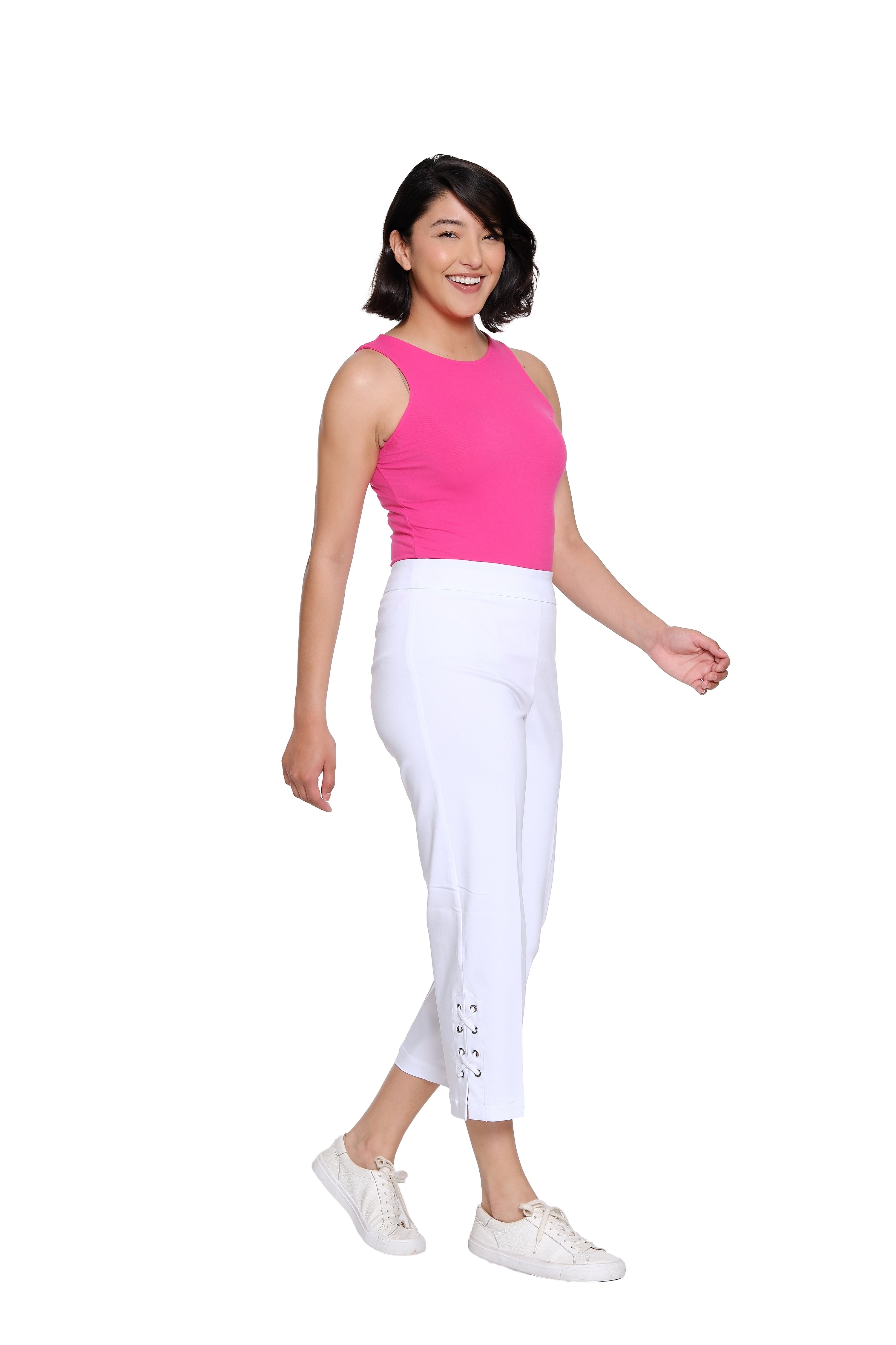 Pull-On Crop Pant with Double X-Strap Hem - Petite - White