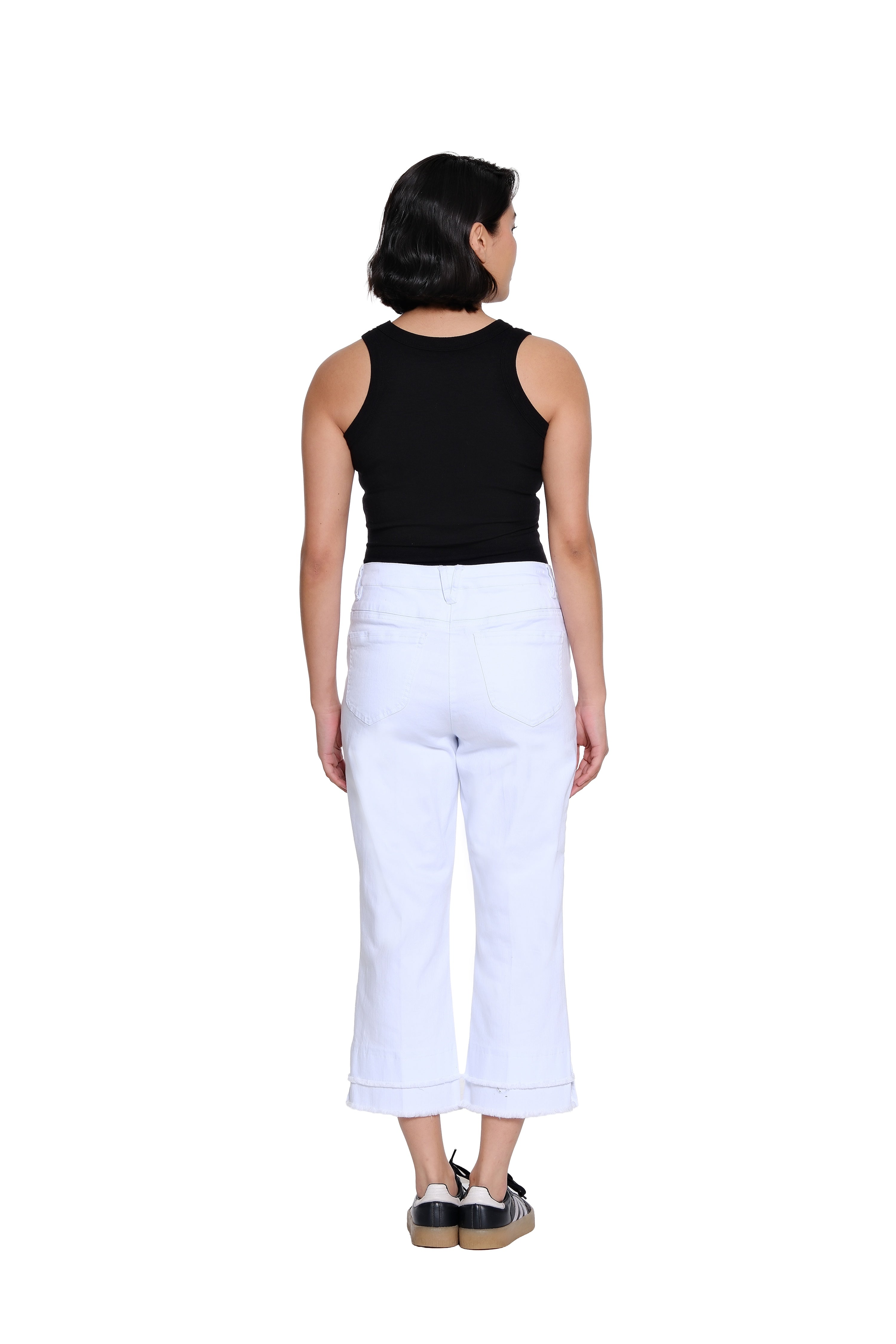 Denim Crop Pant with Double Fringe Hem - Plus - White