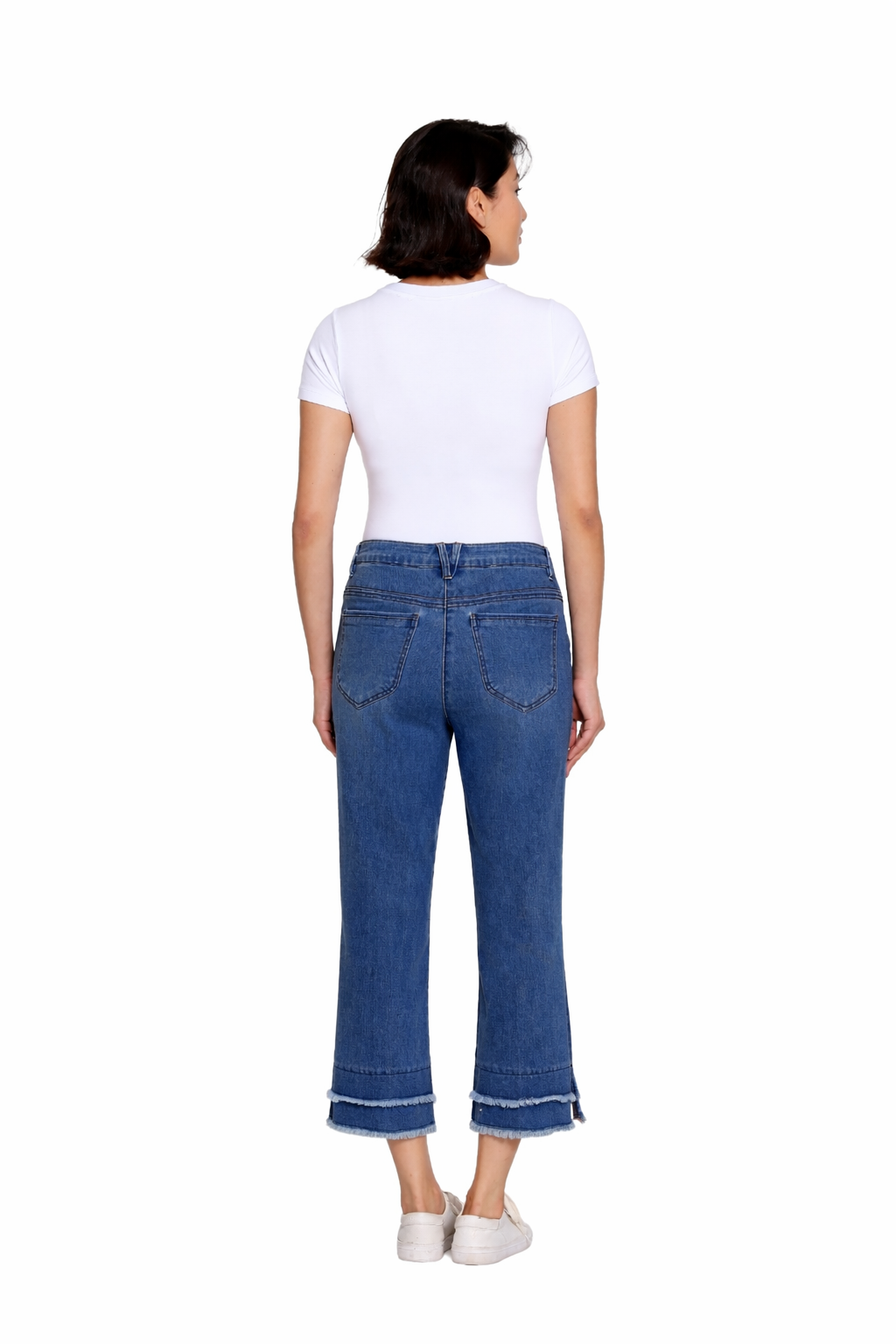 Denim Crop Pant with Double Fringe Hem - Medium Indigo